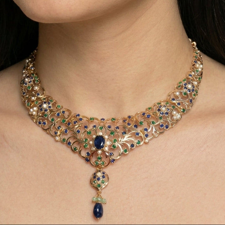 Exquisite Indian Necklace Set | Antique Design Jadau Jewelry NS 366