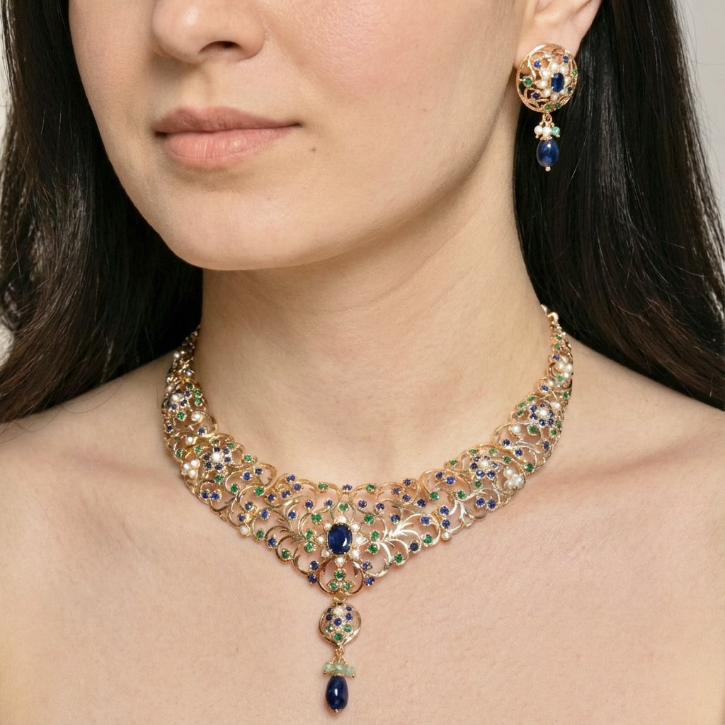 Exquisite Indian Necklace Set | Antique Design Jadau Jewelry NS 366