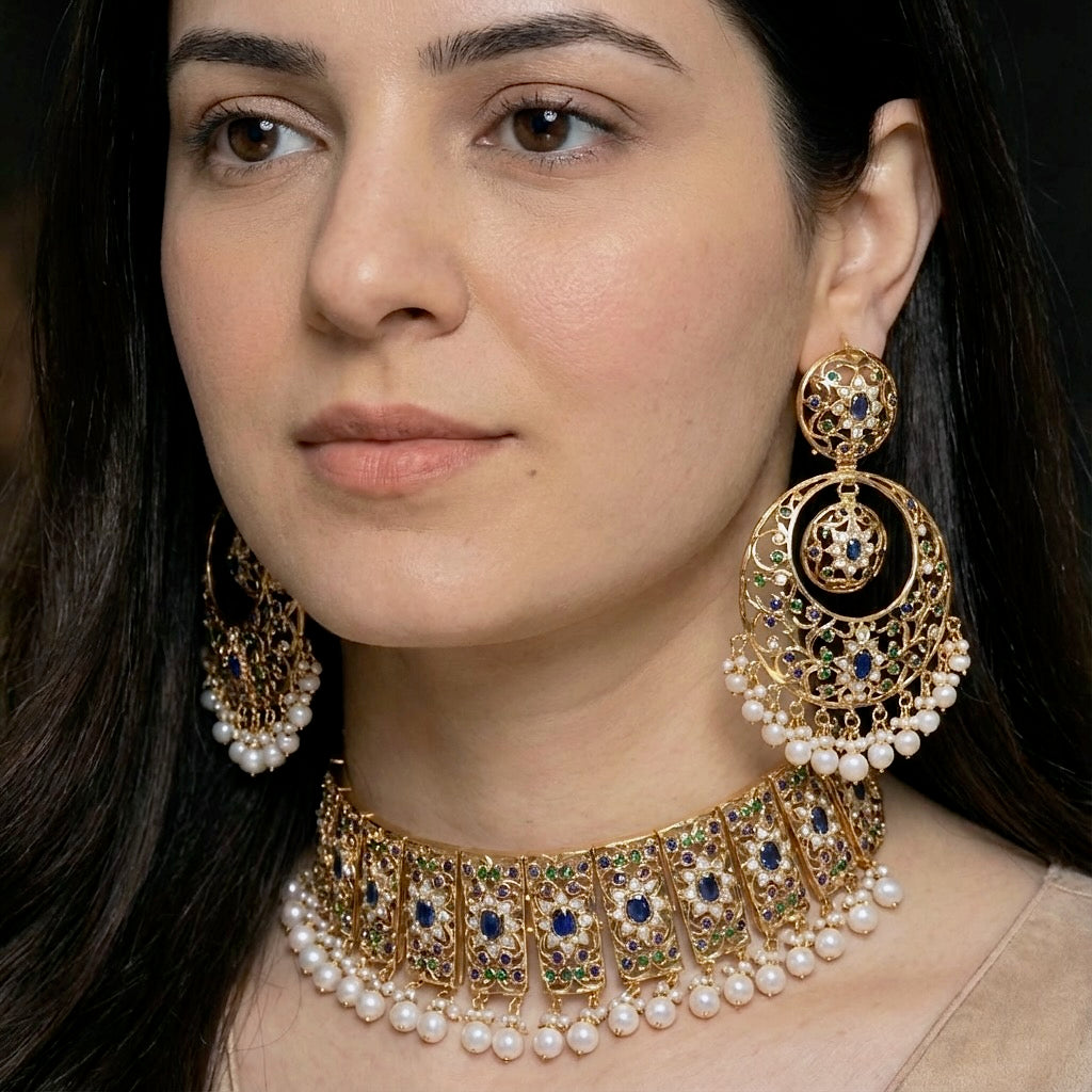 Bridal wear Choker Set | Oversized Chandbali Earrings | Perfect to pair with Lehenga NS 148