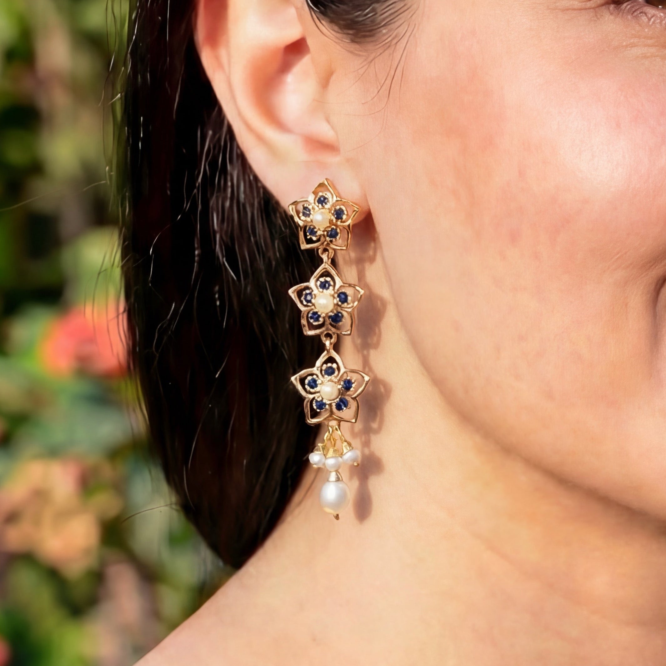 Long Flowing Earrings | Gold Plated on Silver ER 508