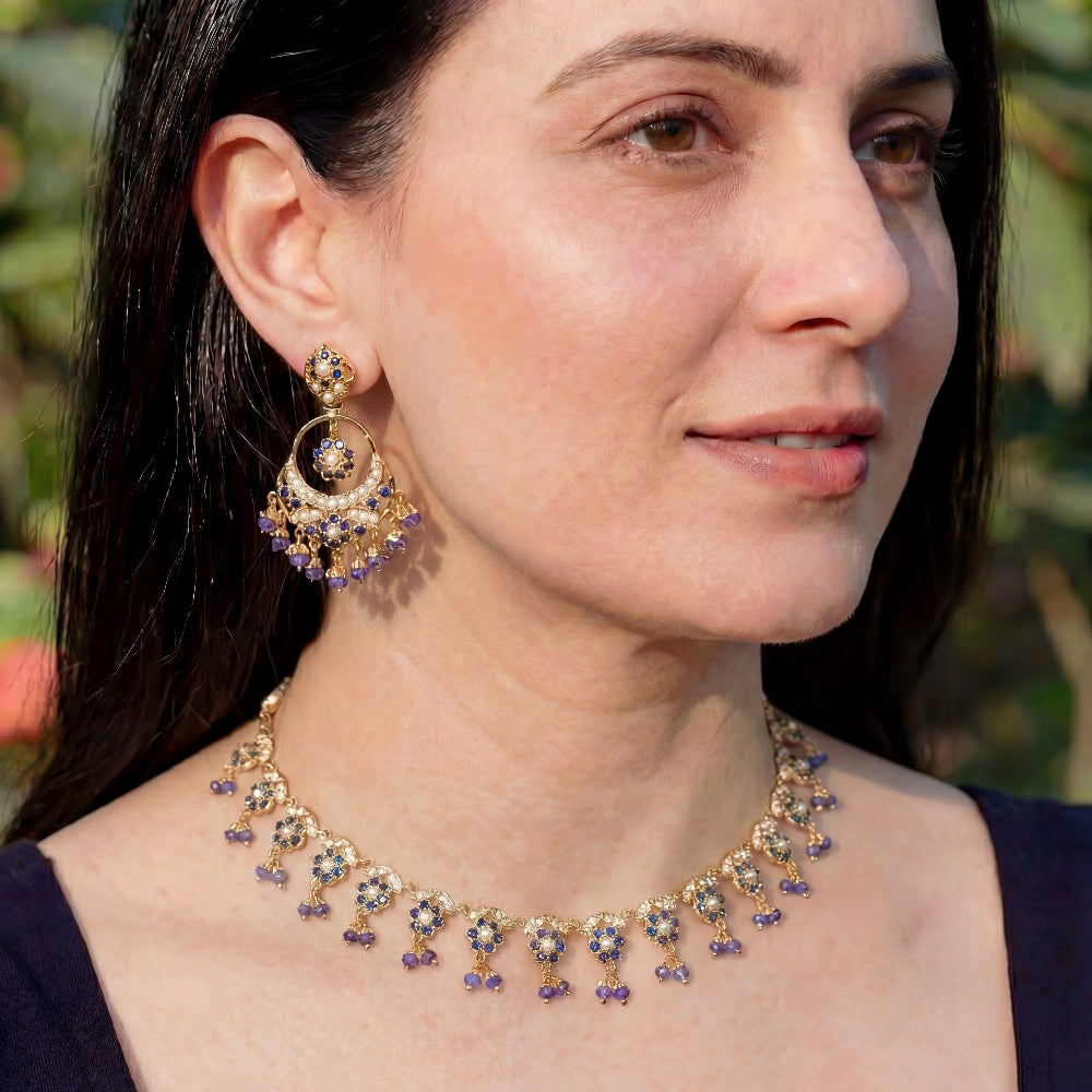 Delicate Blue Sapphire & Pearl Necklace | Rare find Jadau Jewellery | NS 235