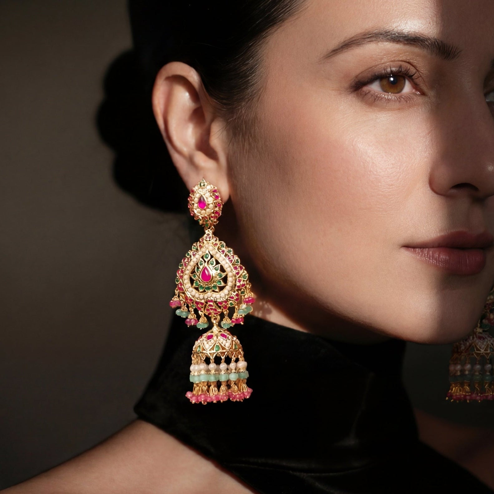 गोल्ड प्लेटेड इयररिंग्स ऑनलाइन खरीदें | जड़ाऊ झुमका डैंगलर्स | 925 सिल्वर ER 000