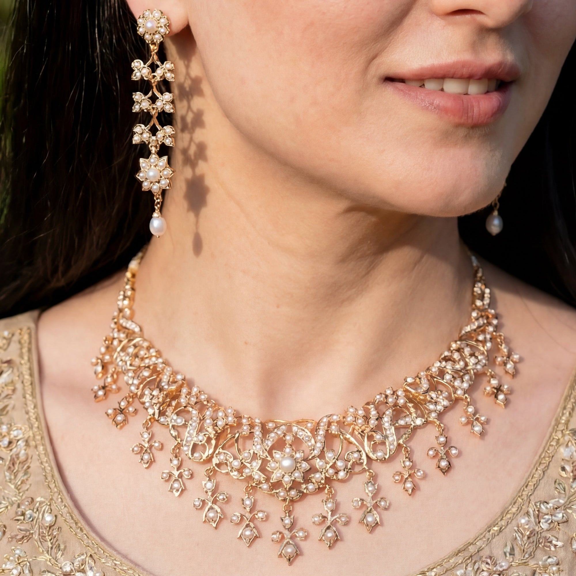 Exclusive Pearl Necklace Set | Gold Plated on Silver Base NS 426