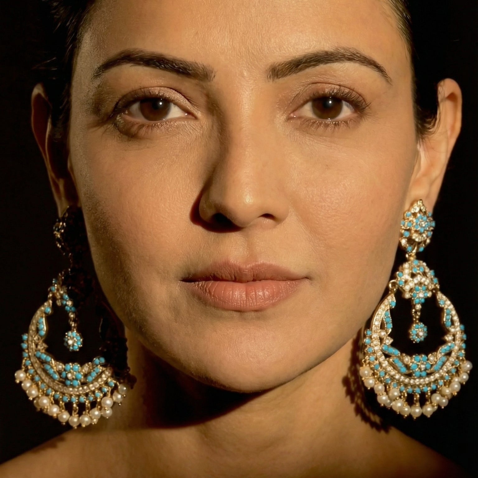 Statement Pearl-Turquoise Jadau Chandbali Earrings | Gold Plated on 925 Silver ER 053