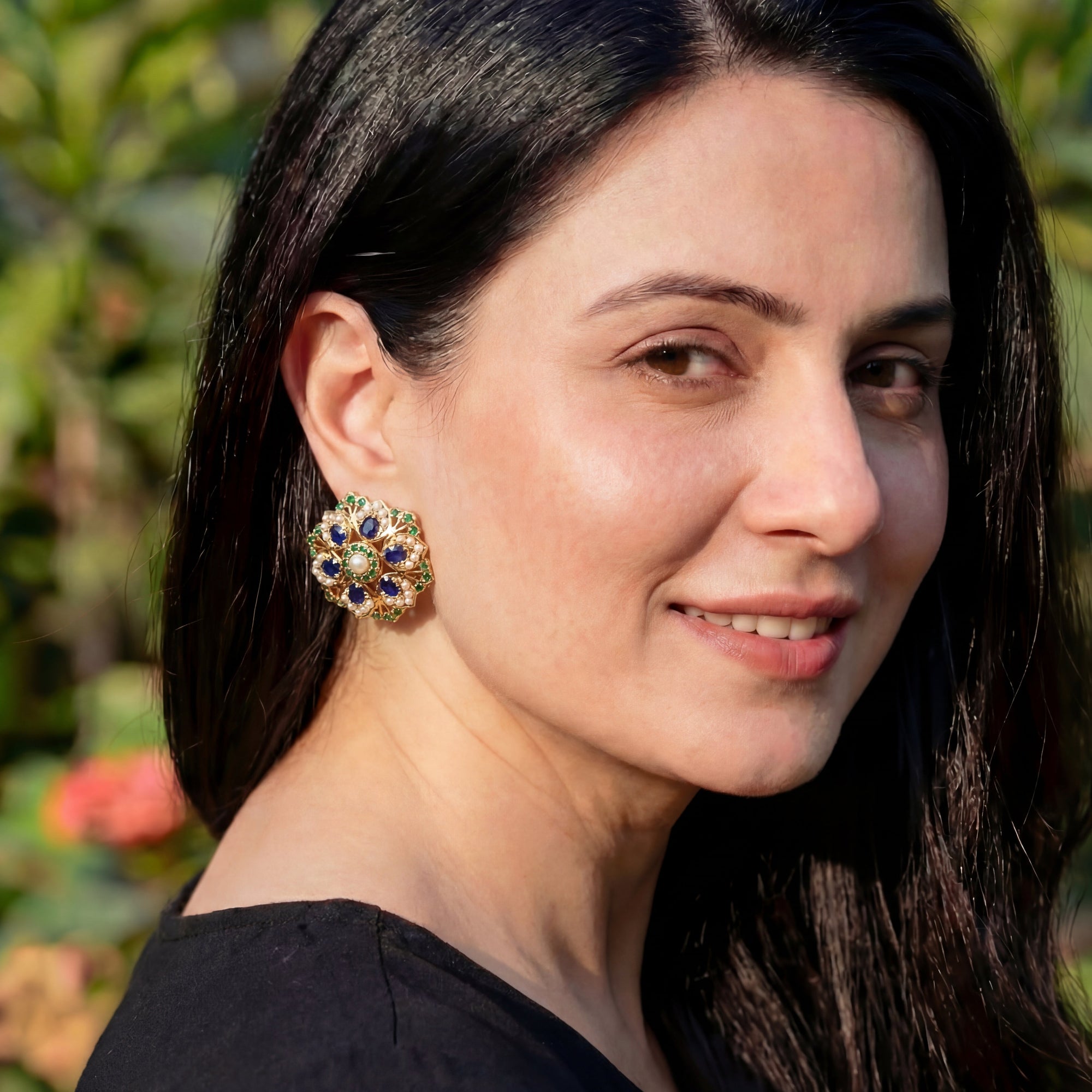 स्टर्लिंग सिल्वर ER 314 पर गोल्ड पॉलिश्ड जडाऊ स्टड इयररिंग्स