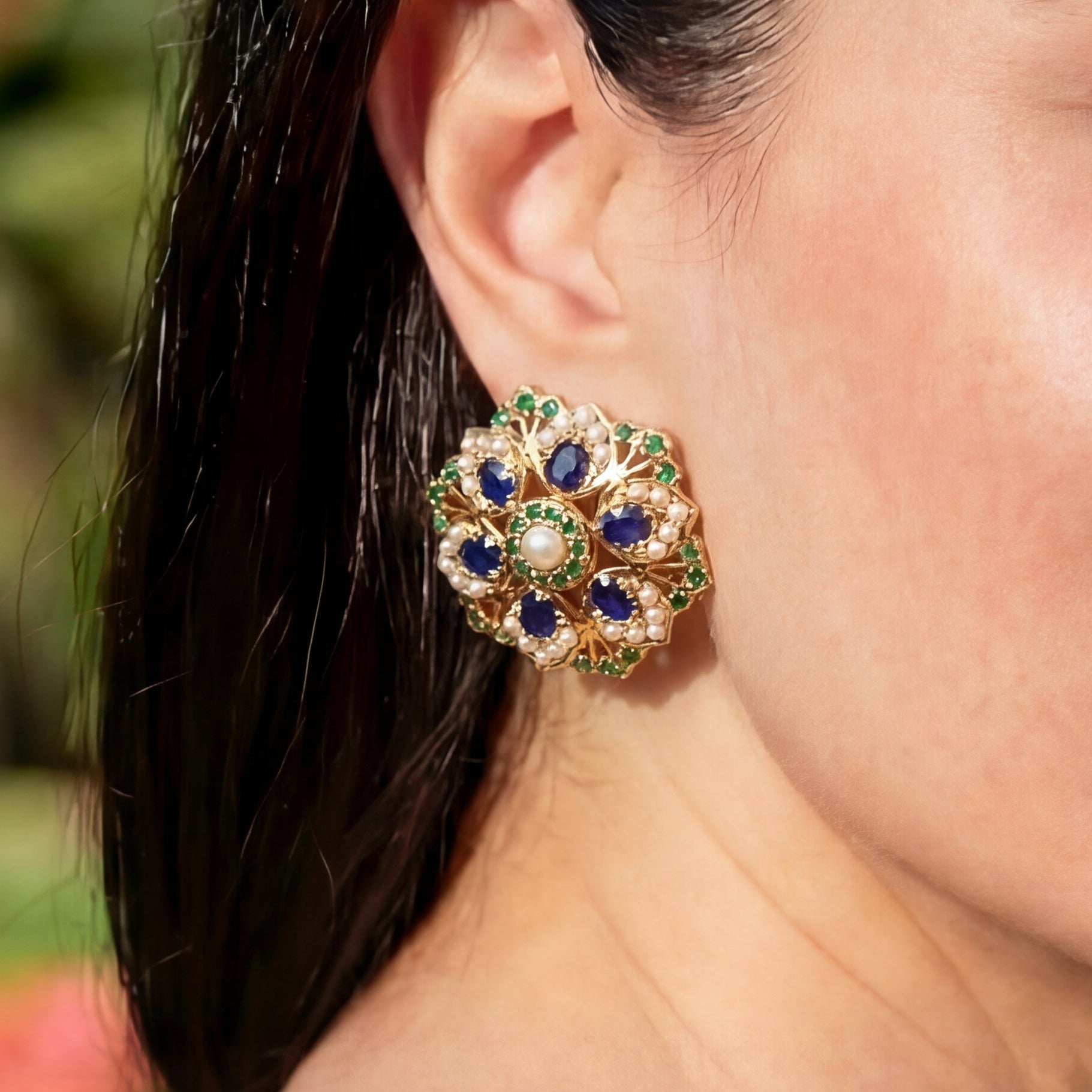 स्टर्लिंग सिल्वर ER 314 पर गोल्ड पॉलिश्ड जडाऊ स्टड इयररिंग्स