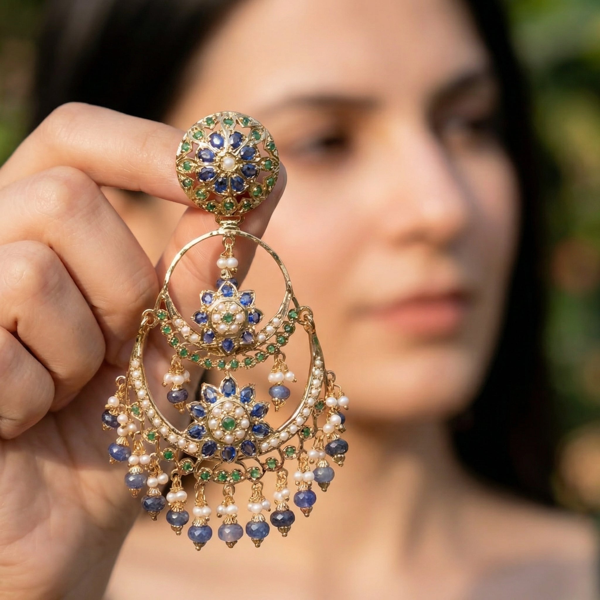 Gold Plated Multicoloured Jadau Necklace Set | Blue Sapphires NS 168