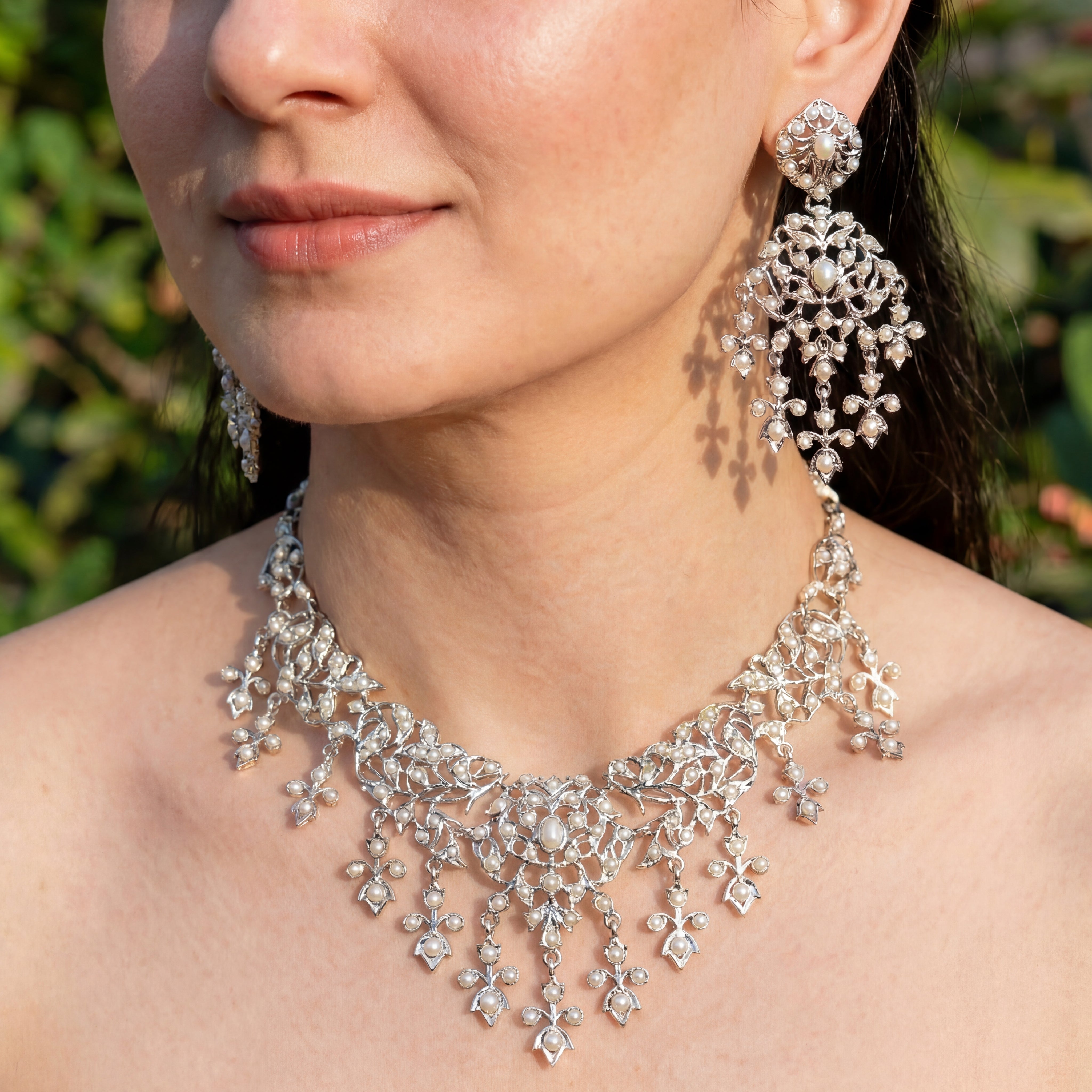 एंटीक लुक सीड पर्ल नेकलेस सेट 925 सिल्वर एसएनएस 090 में