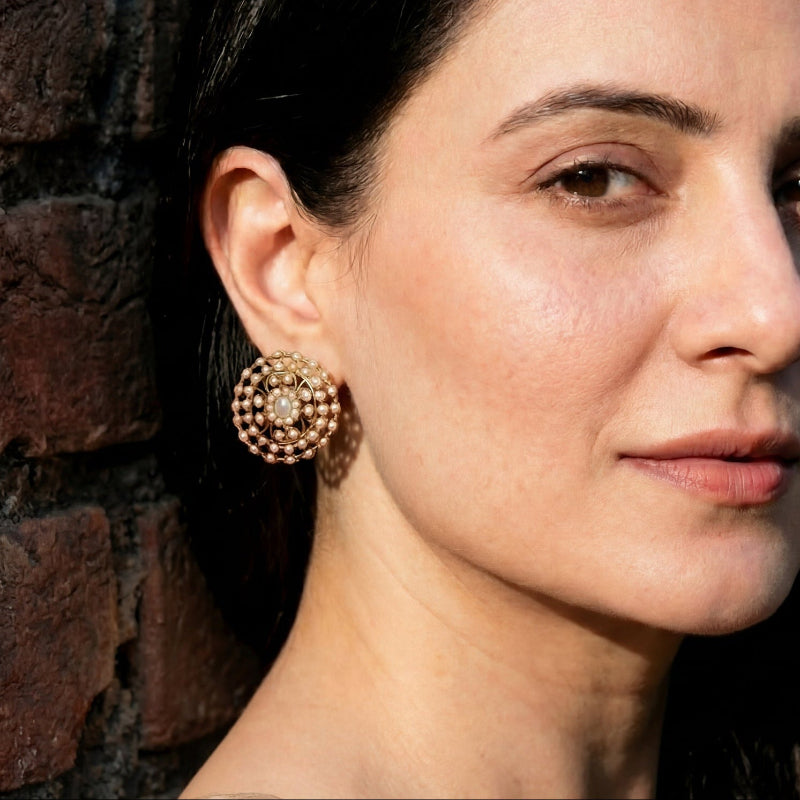 Fine Pearl Earrings | Oval Studs for Women | Freshwater Pearls & Silver ER 416