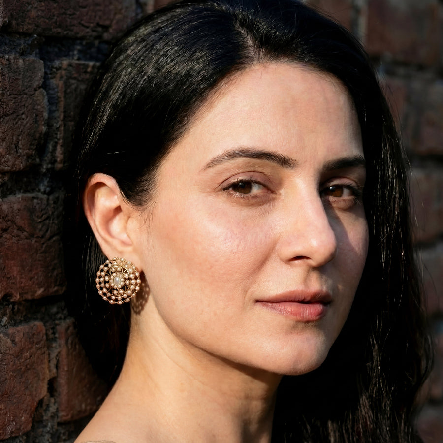 Fine Pearl Earrings | Oval Studs for Women | Freshwater Pearls & Silver ER 416