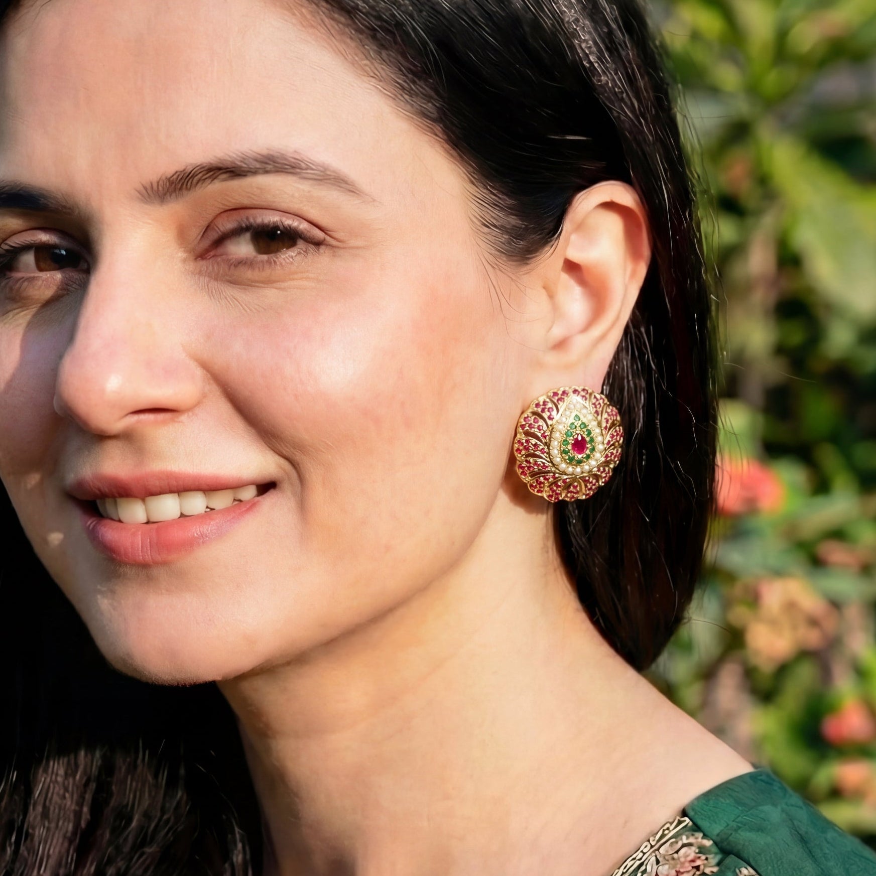 Gold Plated Multicolored Stud Earrings in Sterling Silver ER 071