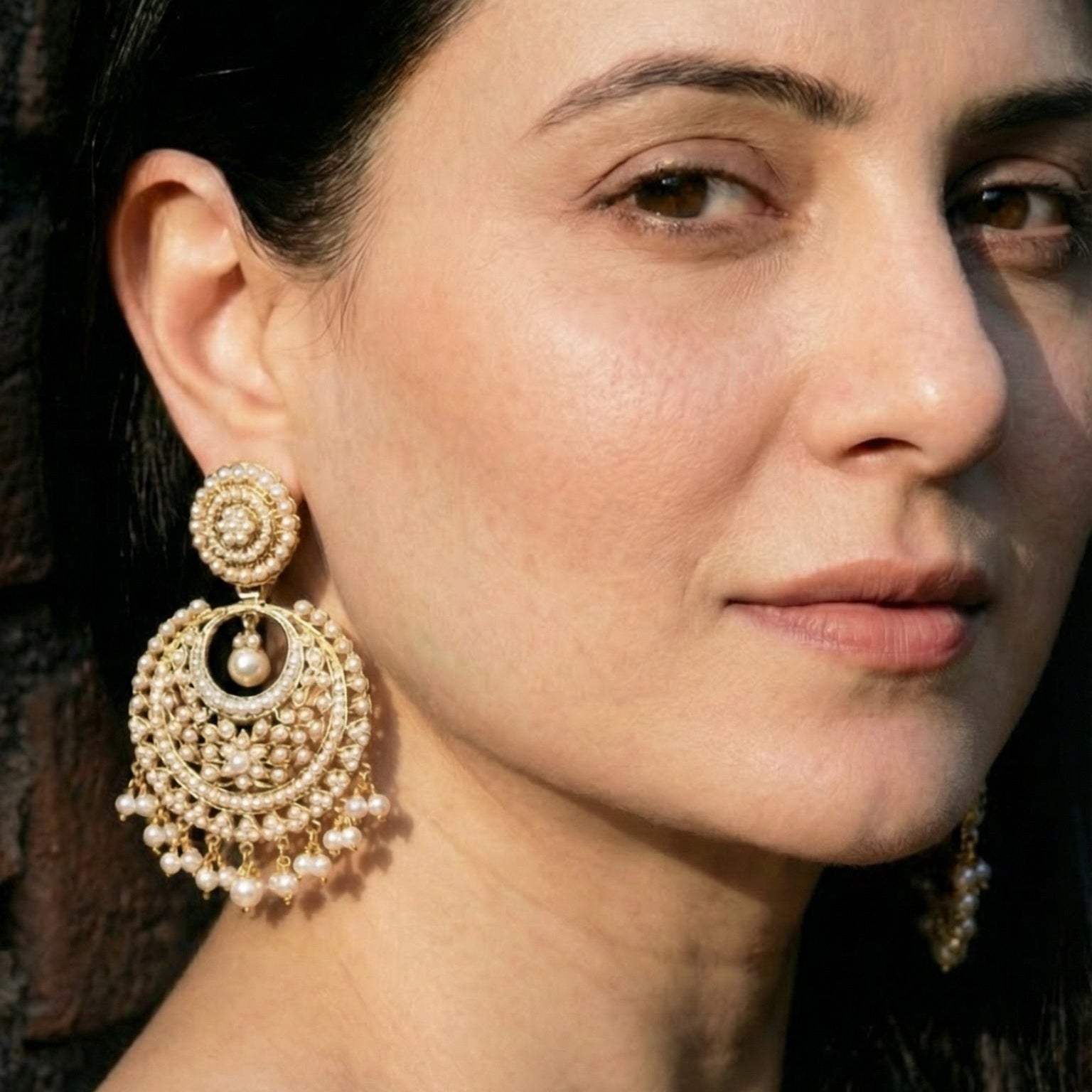 Fine Pearl Chandbali Earrings | Drop & Dangle | Large Chadbali | Gold Plated ER 084