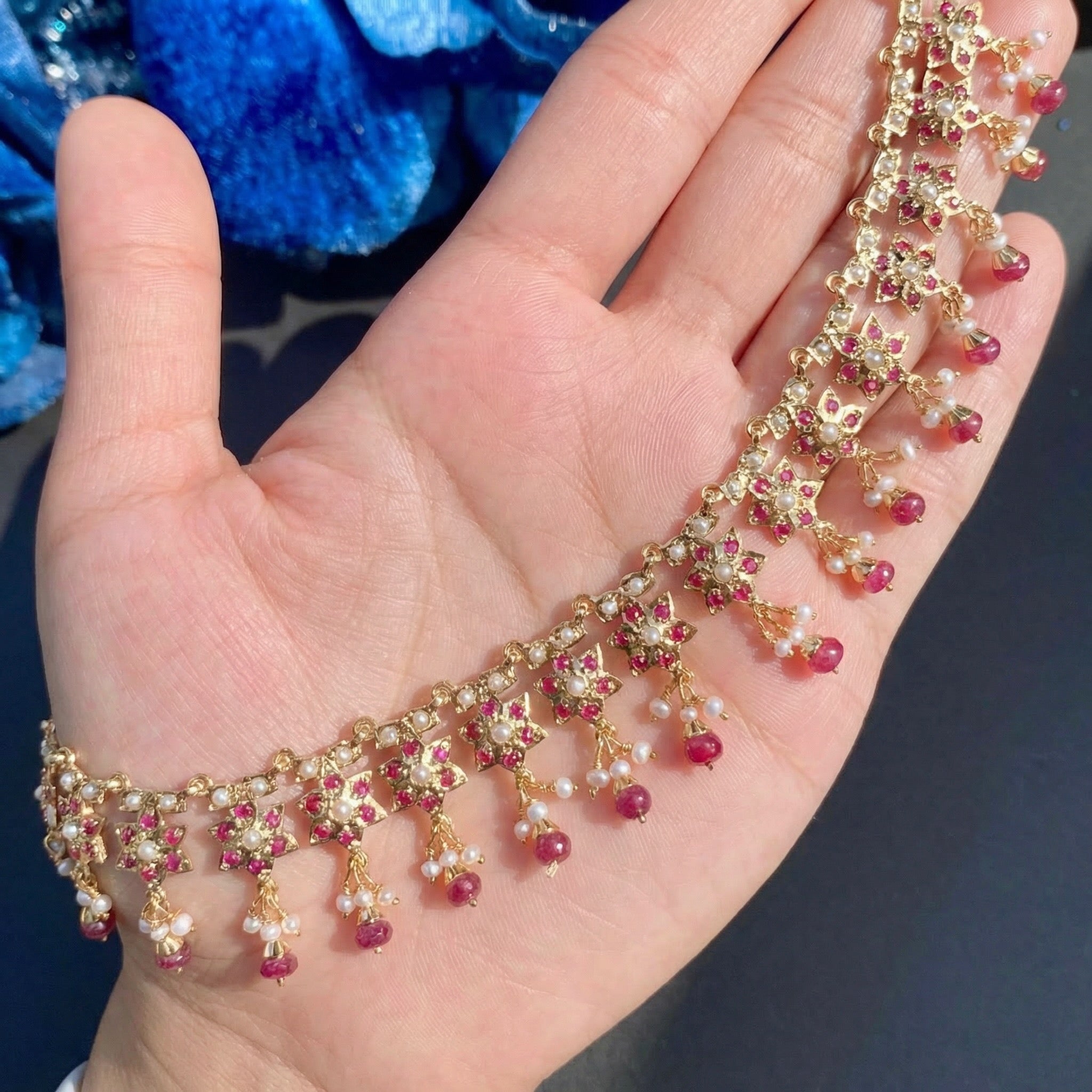 Dainty Necklace with Statement Earrings | Ruby Jadau Set on Silver NS 328