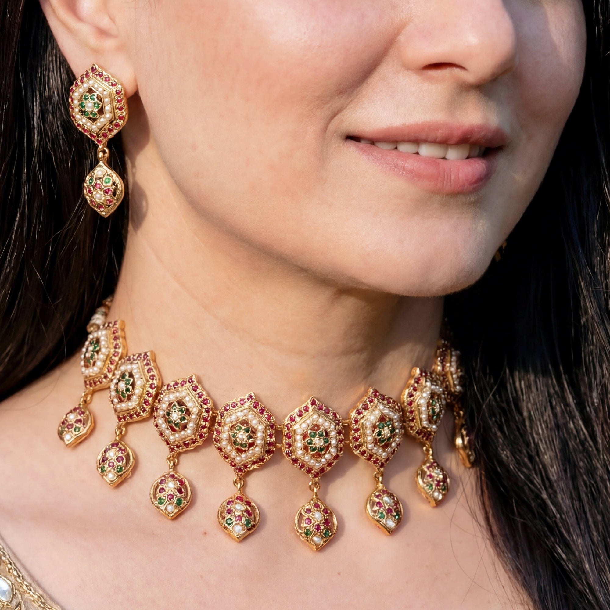 Multicoloured Choker Set | Jadau Chikpatti on Sterling Silver with Gold Plating NS 342