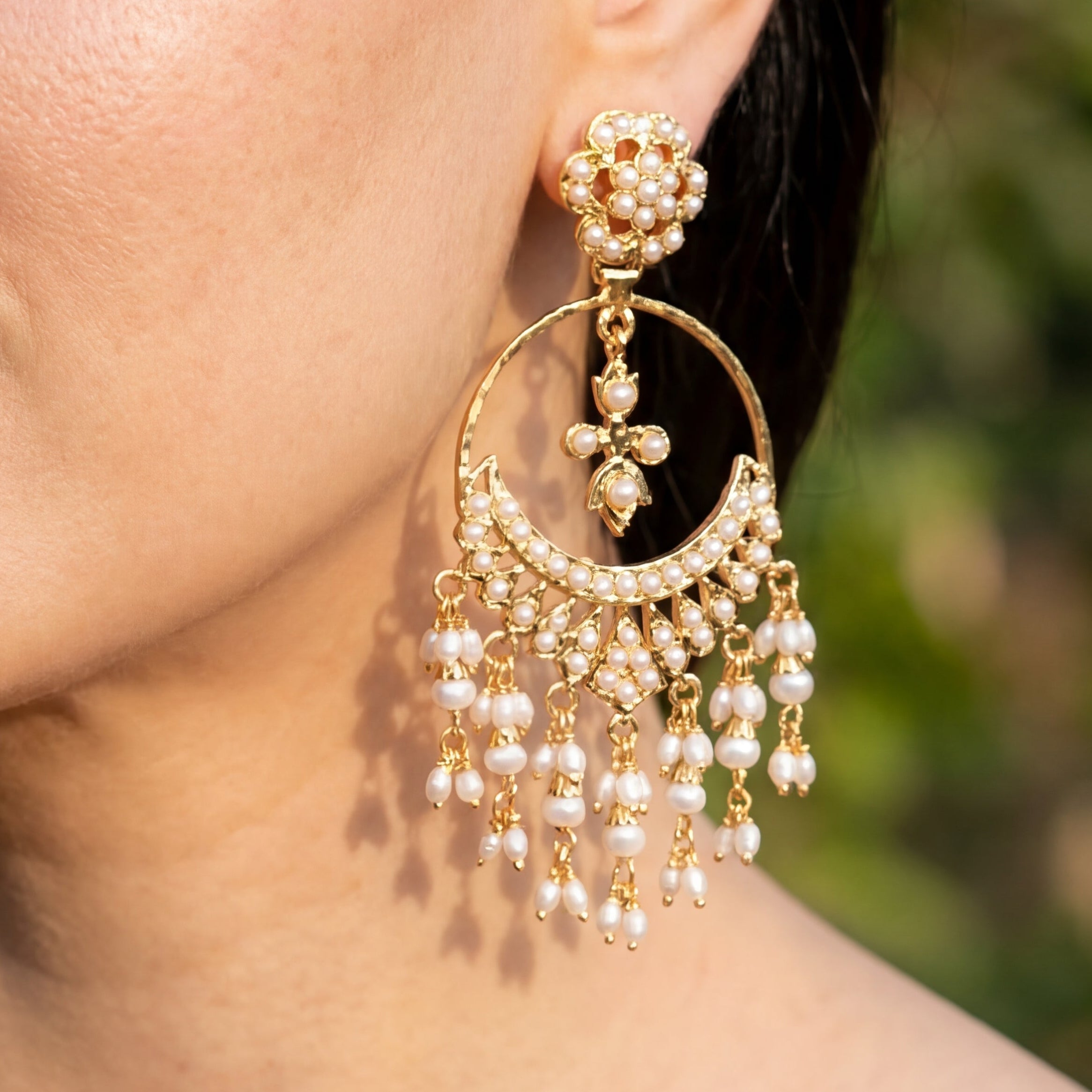 Gold Plated Silver | Freshwater Pearl Chandbali Earrings For Gifting ER 148