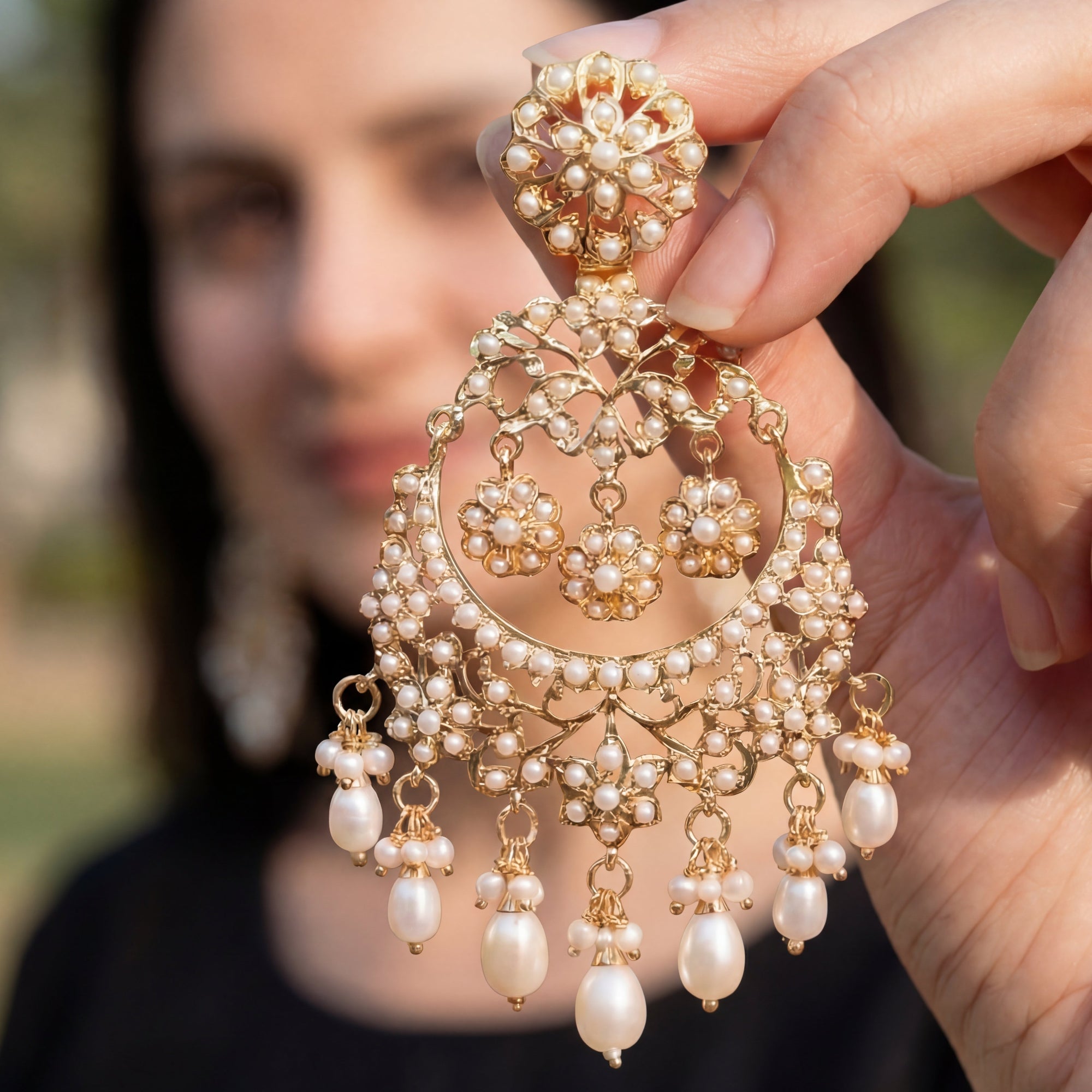 Exquisite Pearl Earrings | Gold Plated on Silver | Unique Jadau Chandbalis ER 567