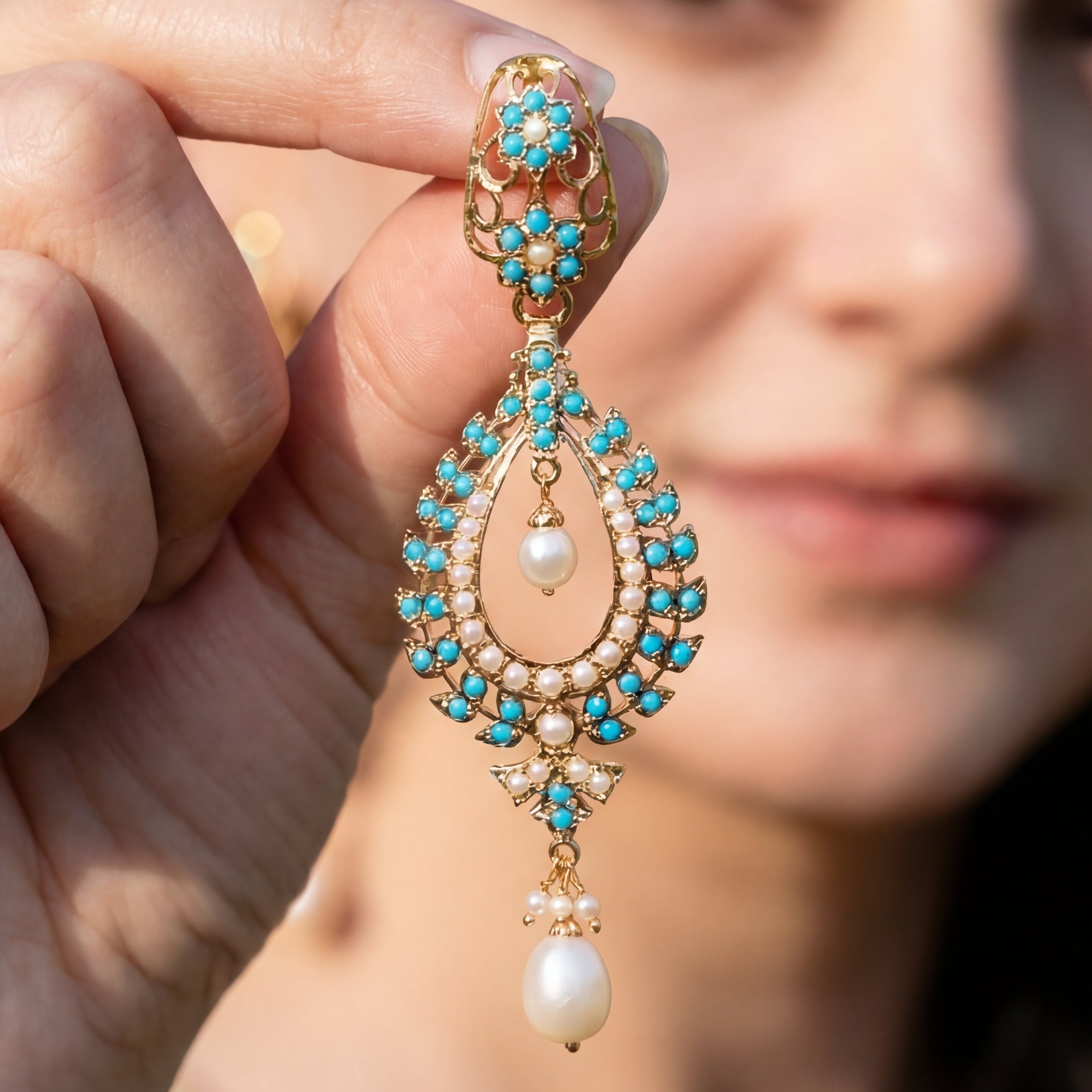 Drop Shaped Chandbali Earrings | Feroza & Pearl on 925 Sterling Silver | Indo Western Design ER 400