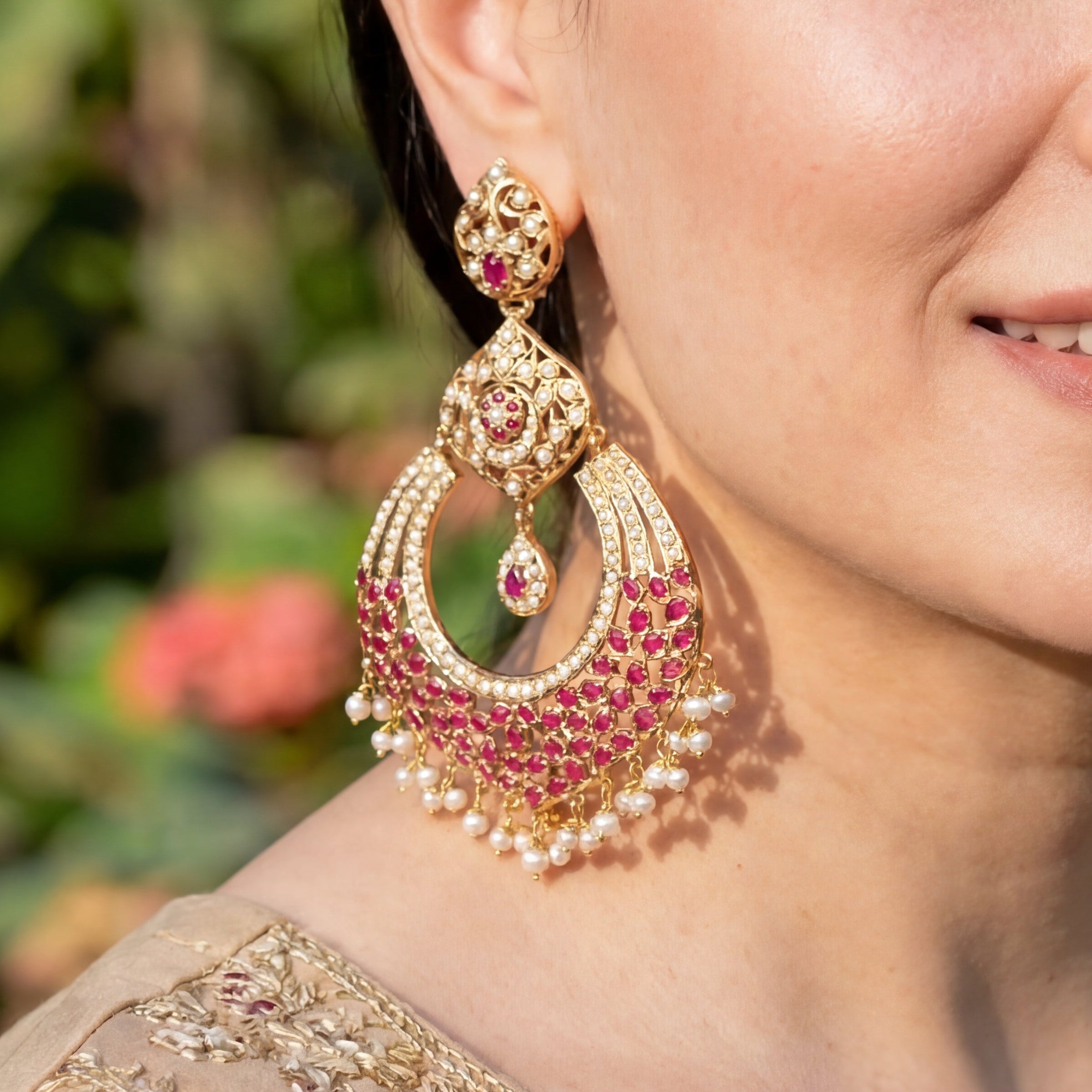 Big Chandbali Earrings | Exquisite Modern Design | Sterling Silver with Gold Plating ER 130
