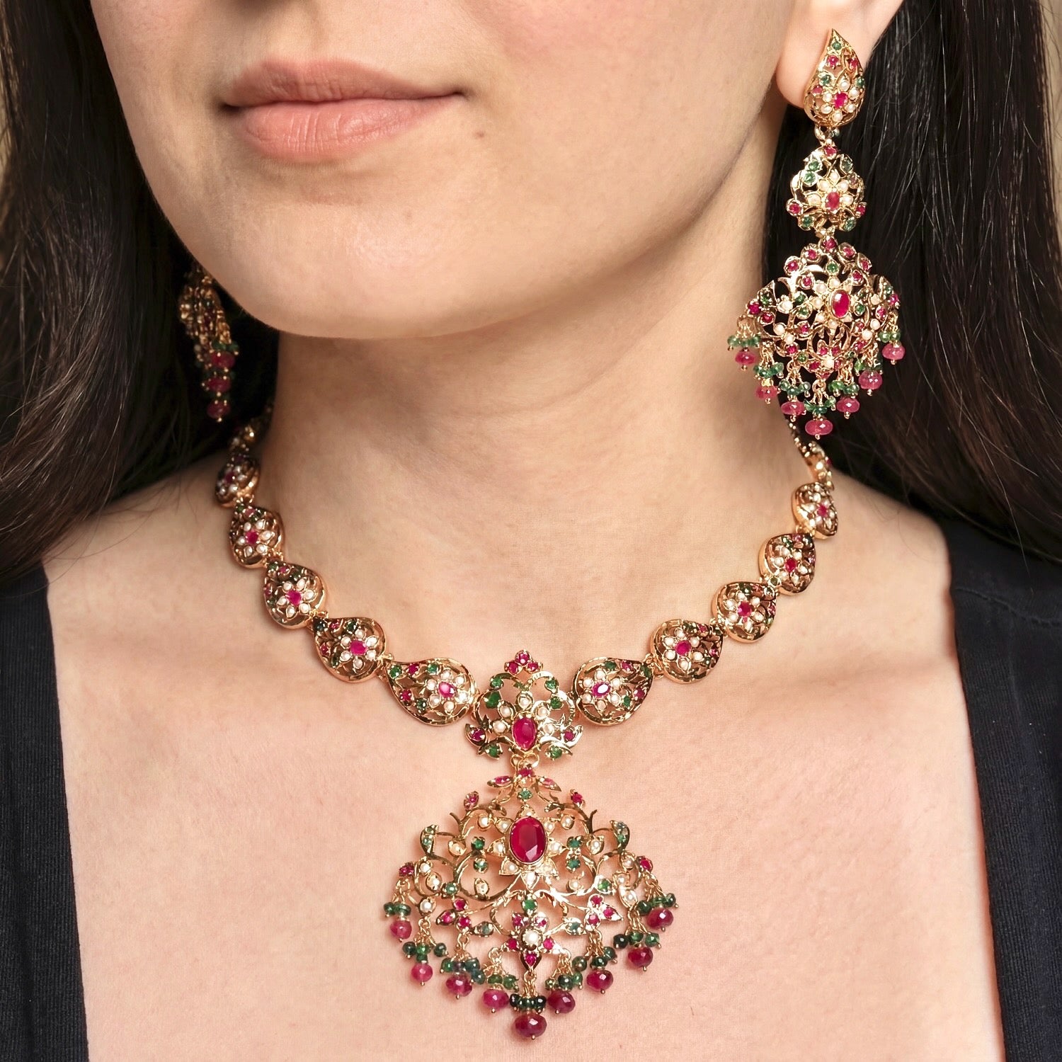 Classic Indian Necklace Set | Gold Plated on Silver NS 429