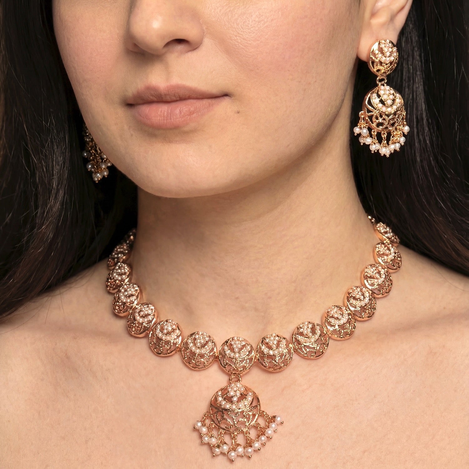 Delicate Pearl Necklace Set | Gold Plated on Sterling Silver Base NS 424