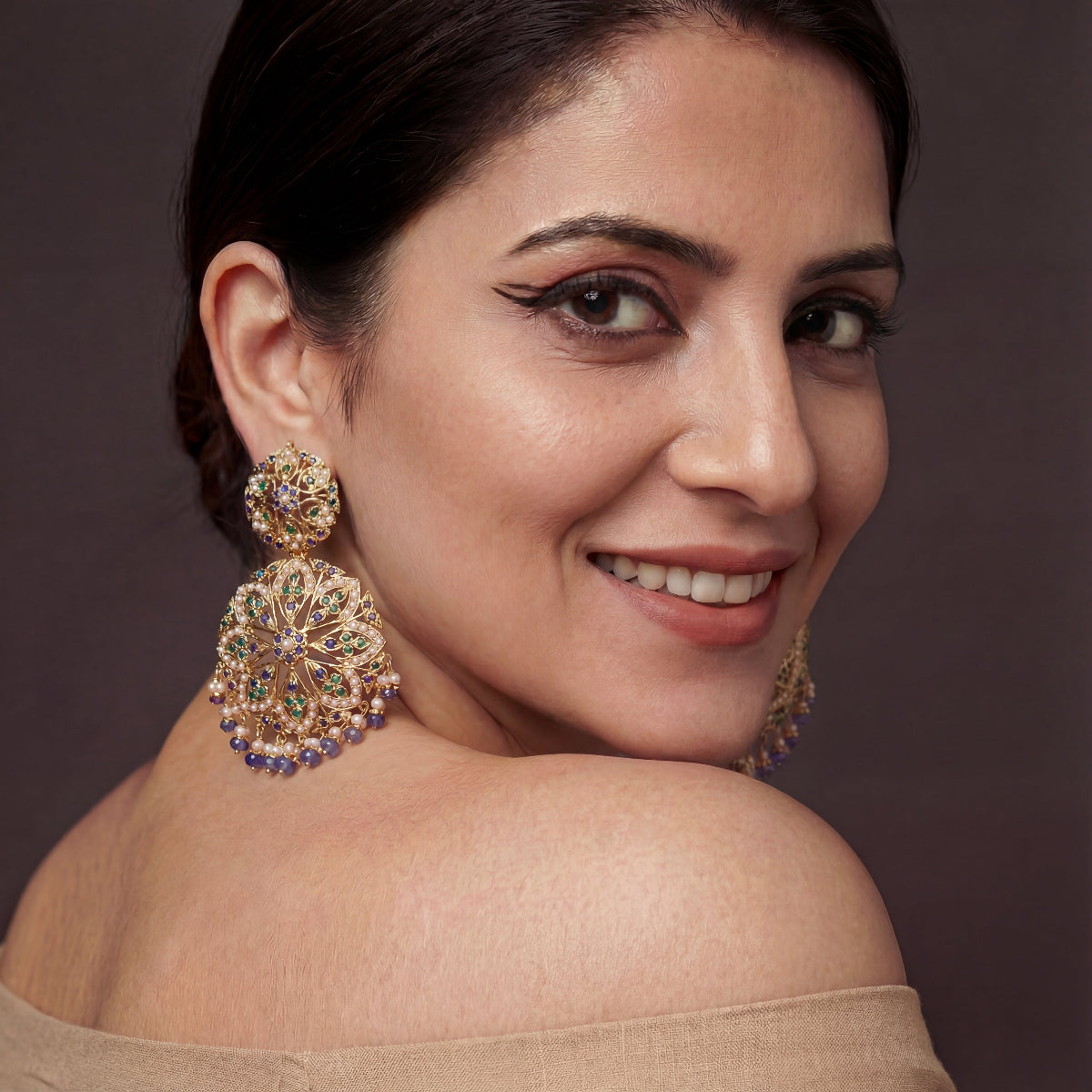 Multicolored Statement Earrings in Gold Plated Silver ER 103