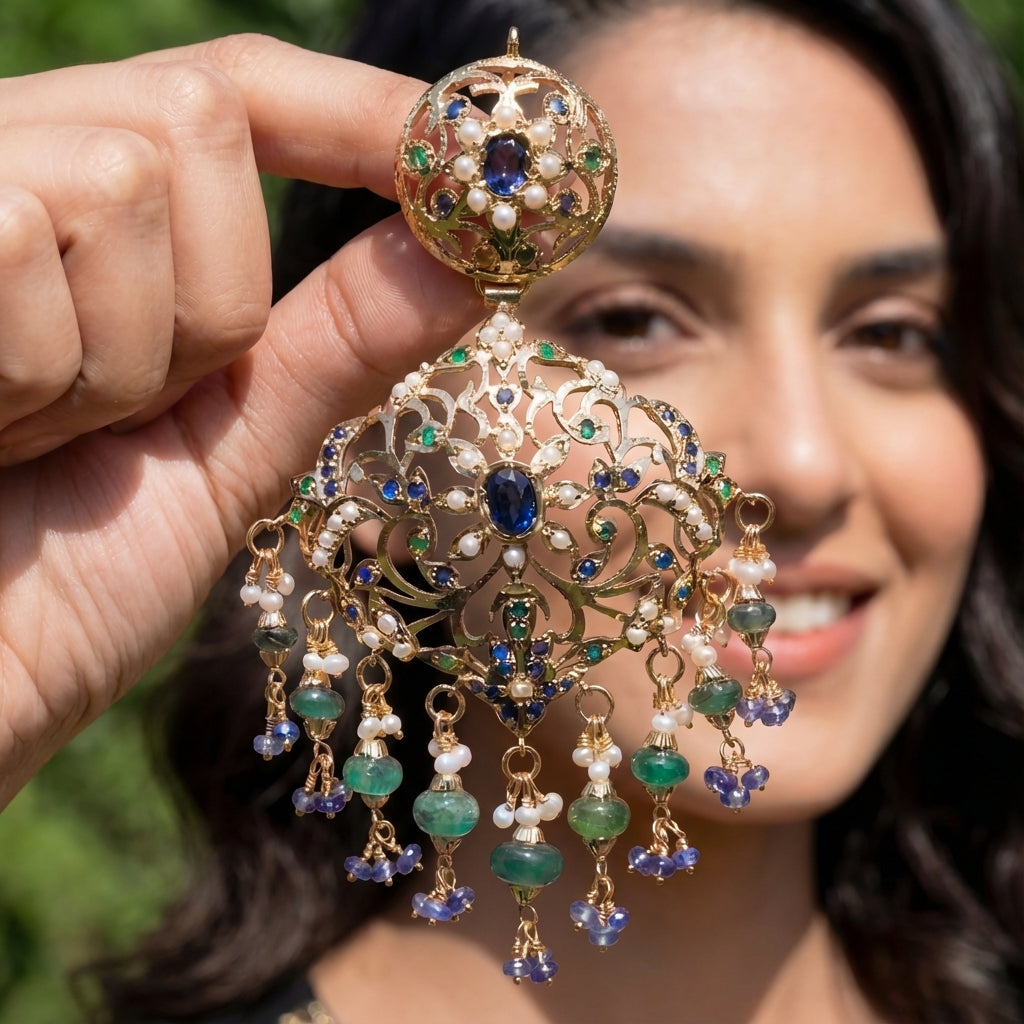 బంగారు పూతతో కూడిన వెండి ER 486లో రంగురంగుల చెవిపోగులు