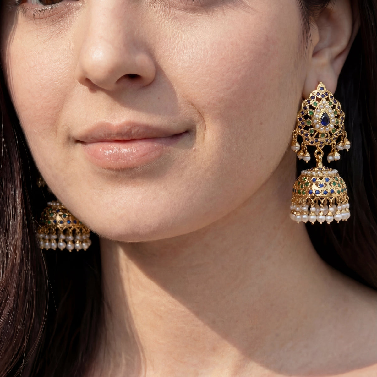 వెండిలో బంగారు పూత పూసిన జదౌ ఝుంకాలు | ఇండియన్ ఫ్యాషన్ జ్యువెలరీ ఆన్లైన్ ER 534