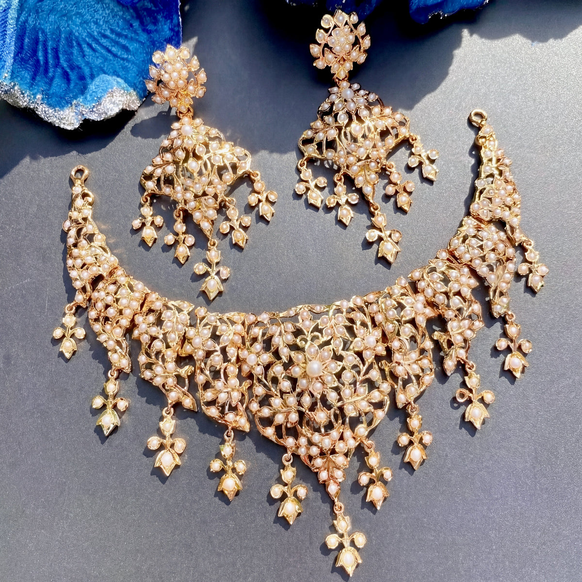 Unique Pearl Necklace Set | Antique Design | Gold Plated on Silver NS 414