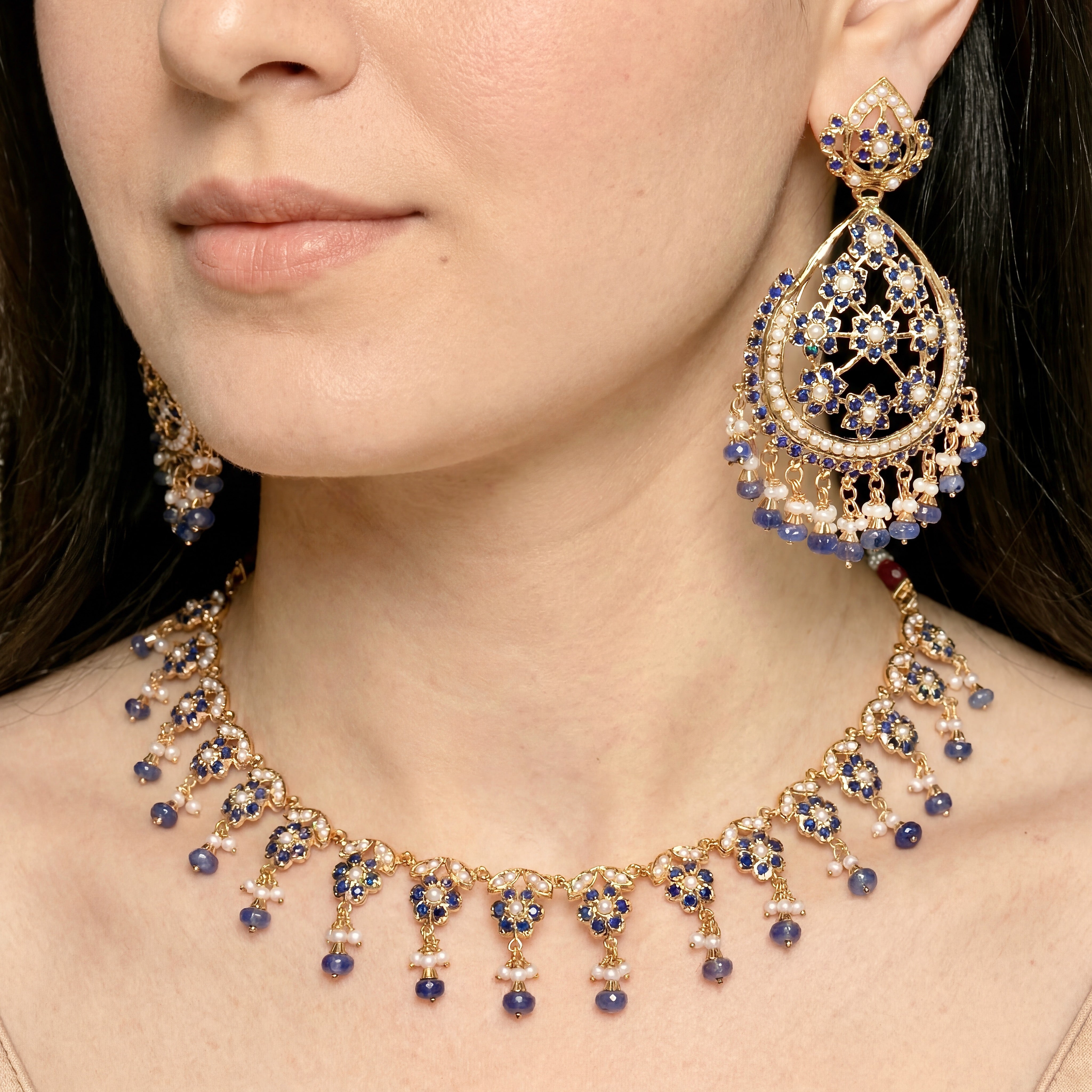 Sleek Necklace with Large Earrings | Premium Fashion Jewelry on Gold Plated Silver NS 409