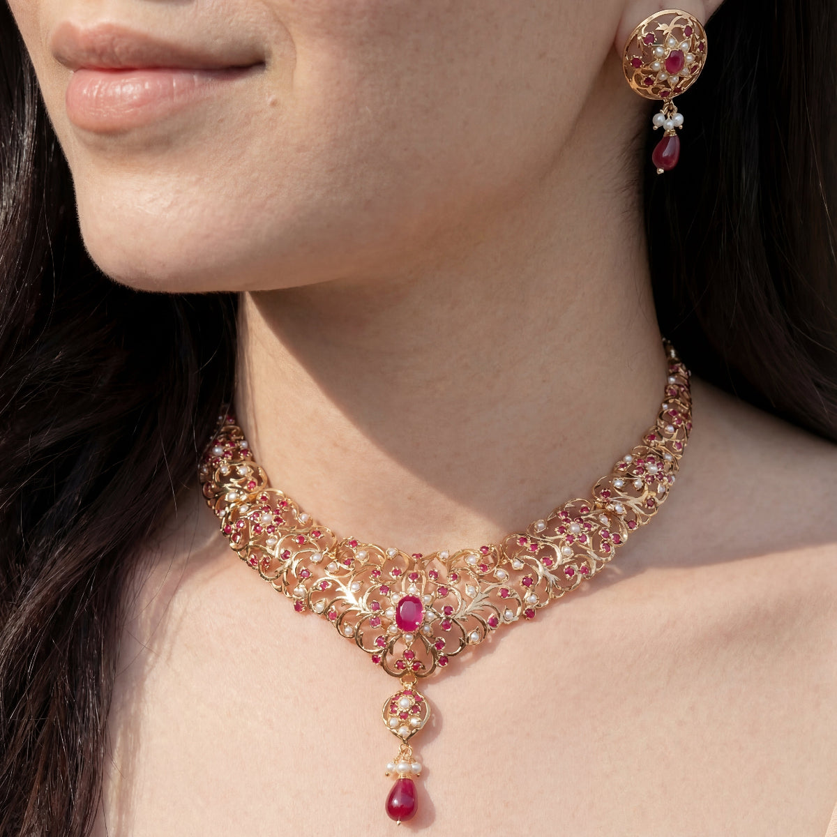 Edwardian Era Vintage Design | Silver Necklace Set with Gold Plating NS 397