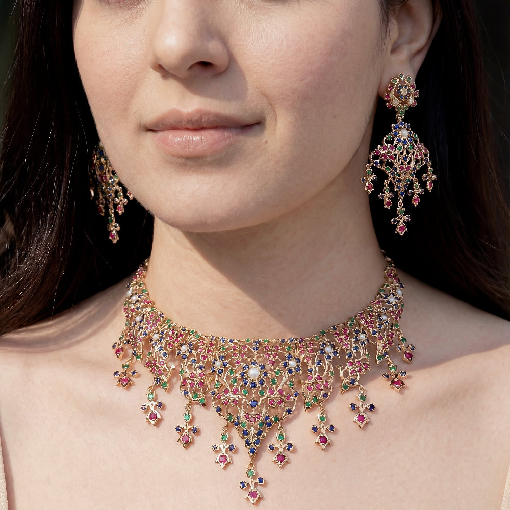 Antique Design Necklace Set | Gold Plated on Silver | Old World Charm NS 387