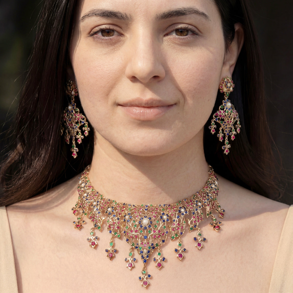 Antique Design Necklace Set | Gold Plated on Silver | Old World Charm NS 387