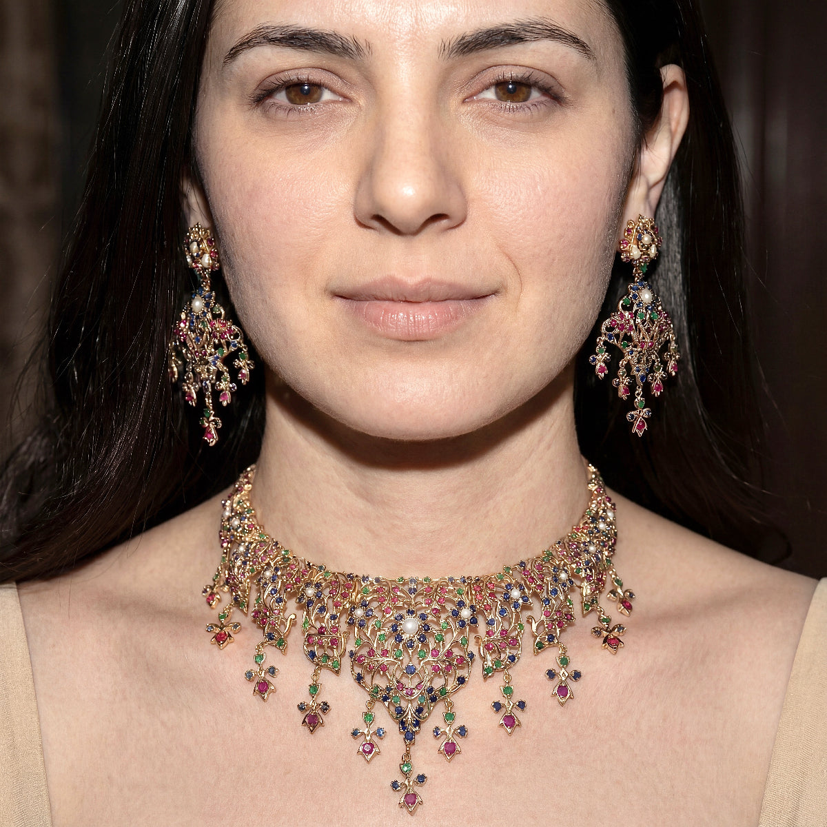 Antique Design Necklace Set | Gold Plated on Silver | Old World Charm NS 387