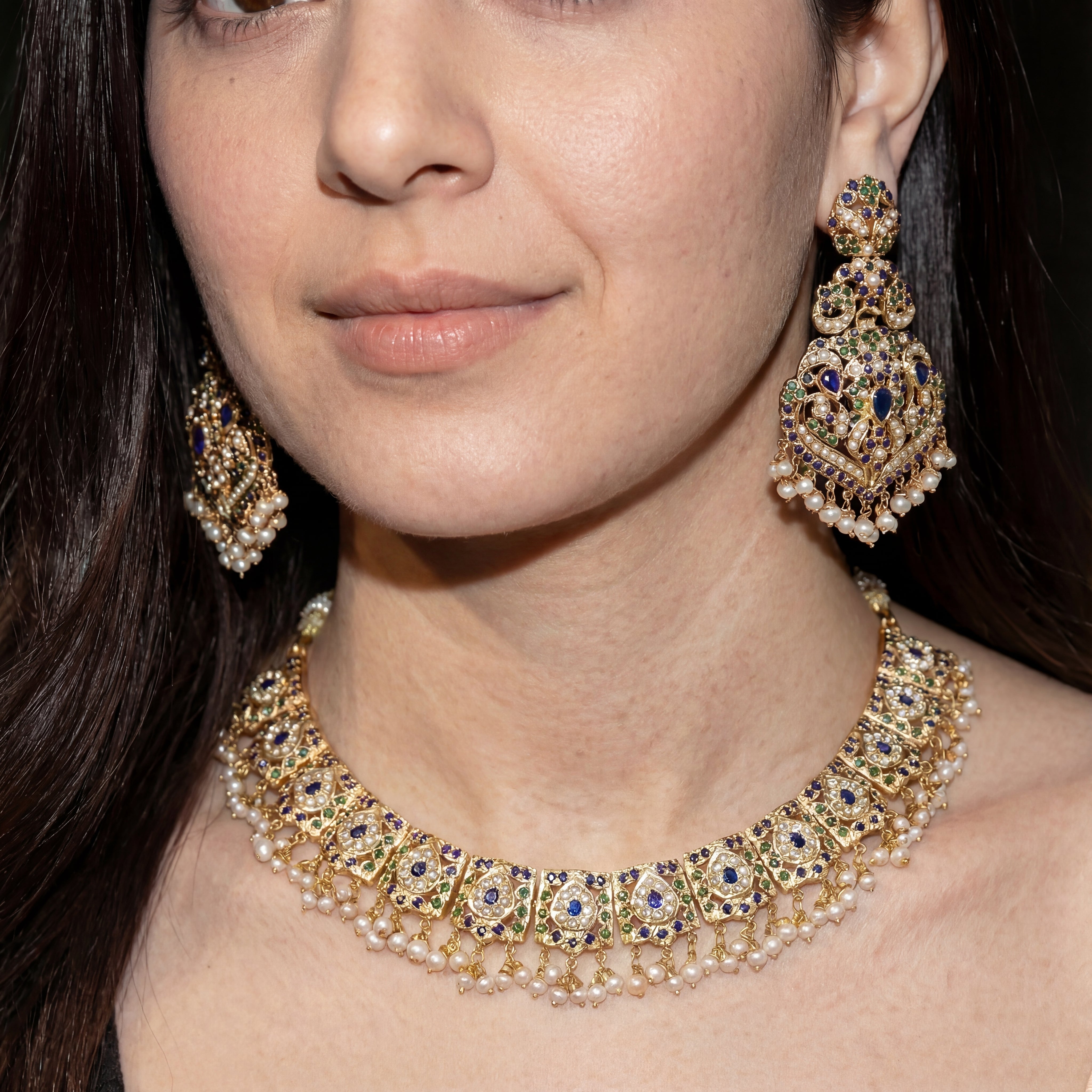 स्टेटमेंट इयररिंग्स के साथ नेकलेस सेट | पारंपरिक भारतीय आभूषण NS 286