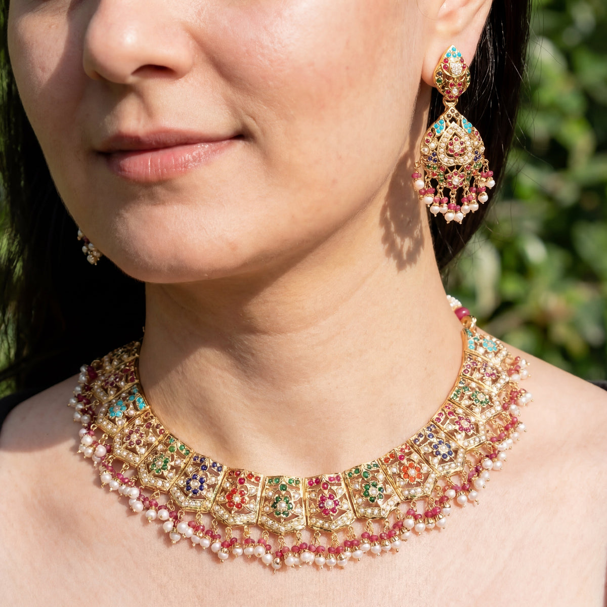 Traditional Navratna Jadau Set | Gold Plated Silver NS 071