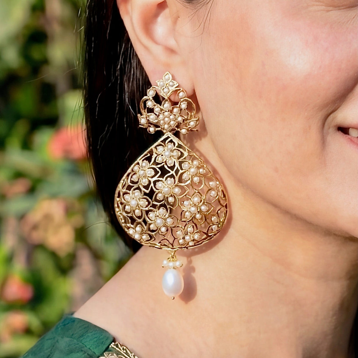 Indo Western Design Earrings | Freshwater Pearls | Gold Plated on Silver ER 559