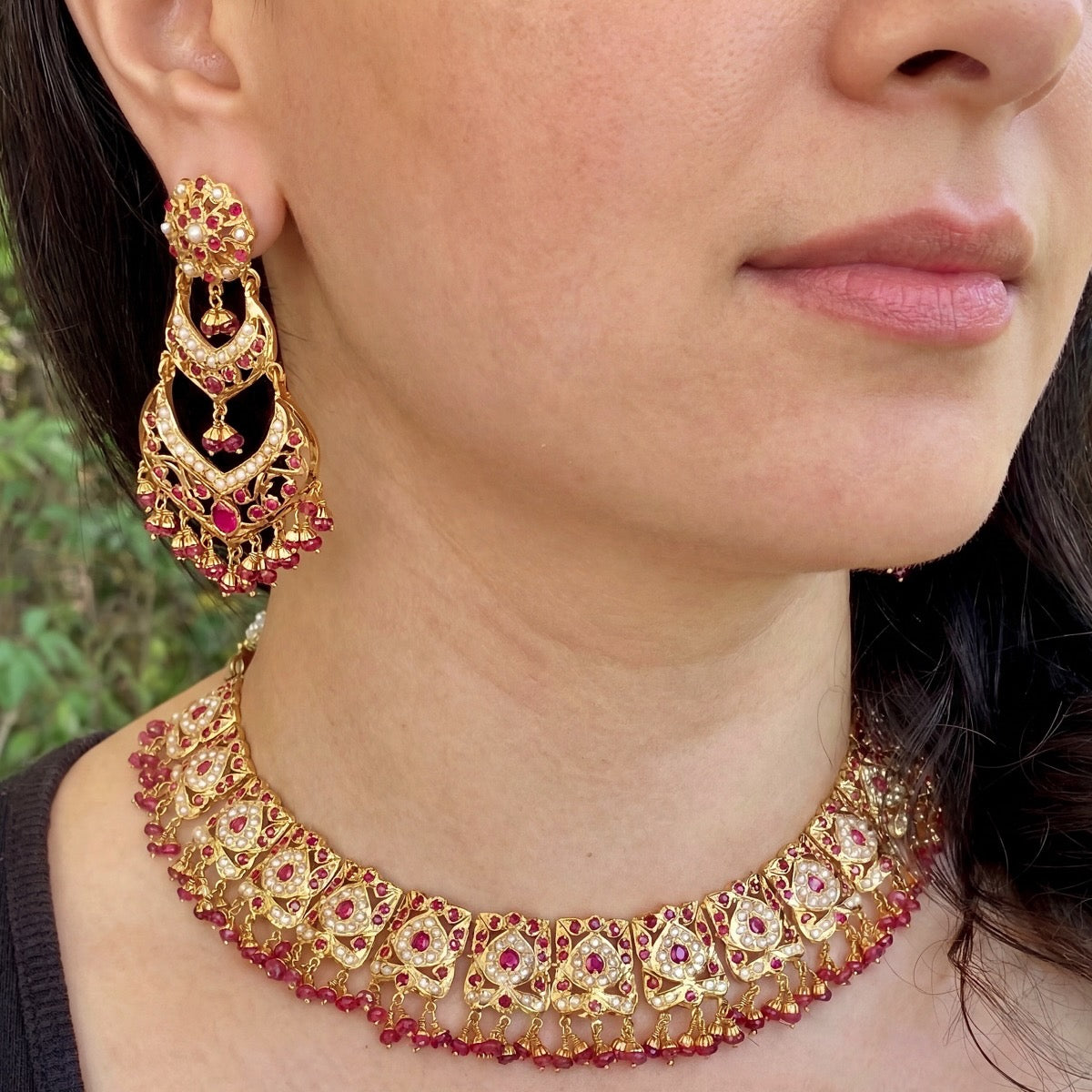 Ruby Dominated Jadau Set | Gold Plated on Silver | Finely Crafted NS 261