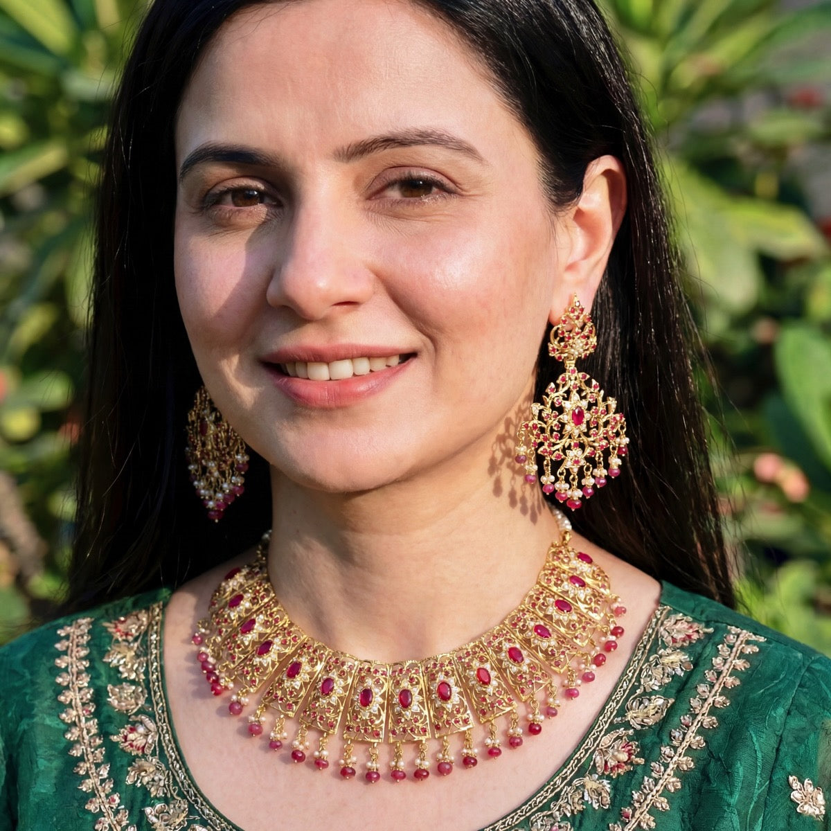 బంగారు పూతతో కూడిన వివాహ భారతీయ ఆభరణాలు | జదౌ నెక్లెస్ సెట్ NS 105A