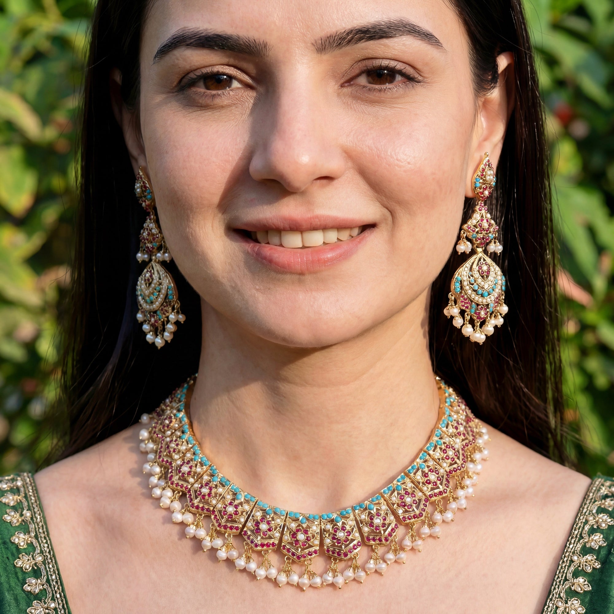 Gold Plated Jadau Necklace & Earrings | Heritage Indian Jewelry NS 008
