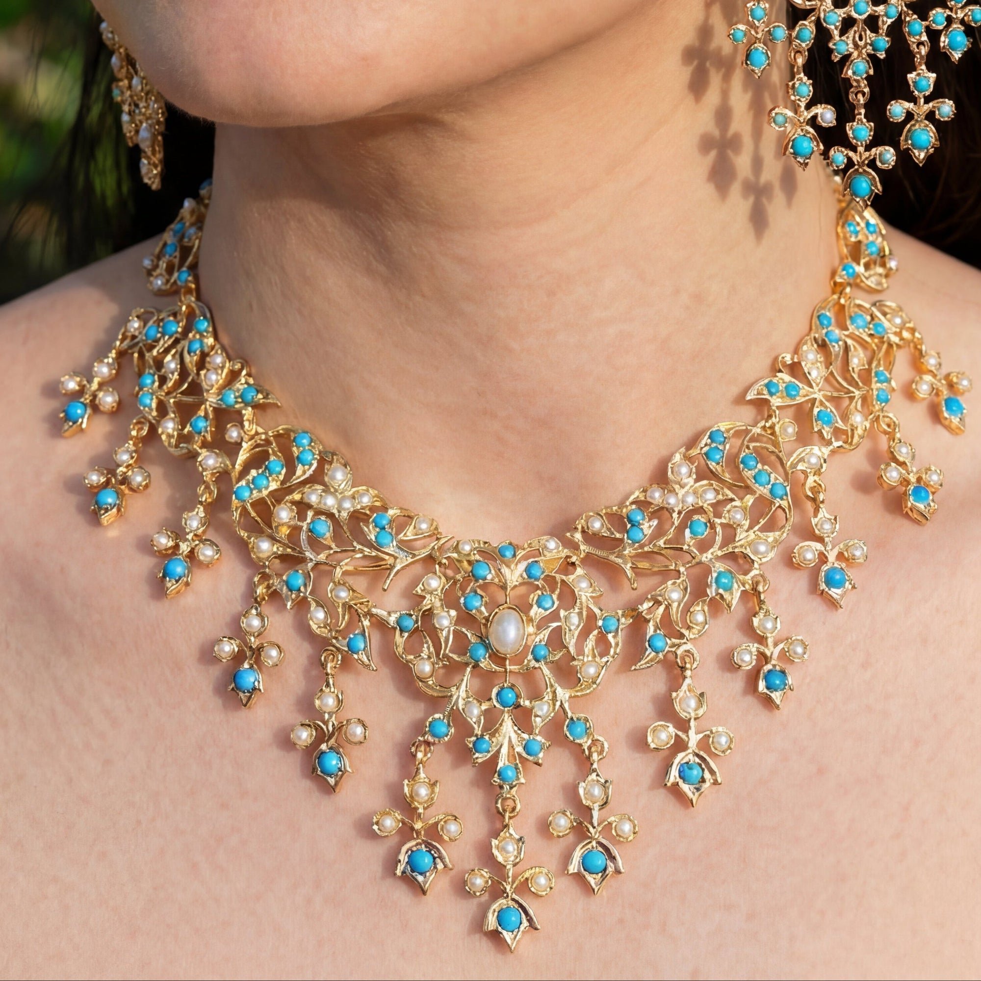 Gold Plated Silver Jewellery Online | Antique Necklace Set Design NS 056