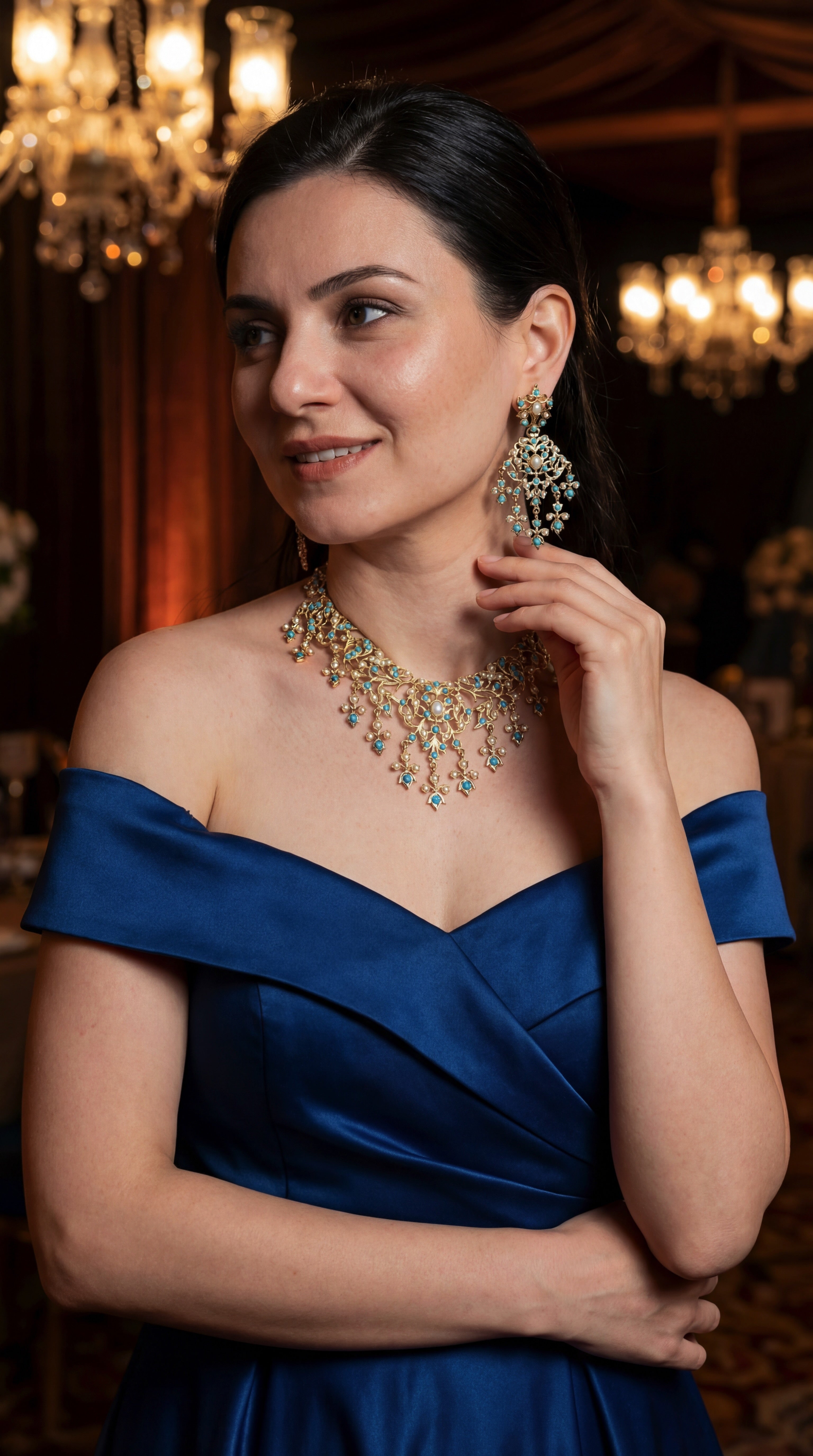 Gold Plated Silver Jewellery Online | Antique Necklace Set Design NS 056