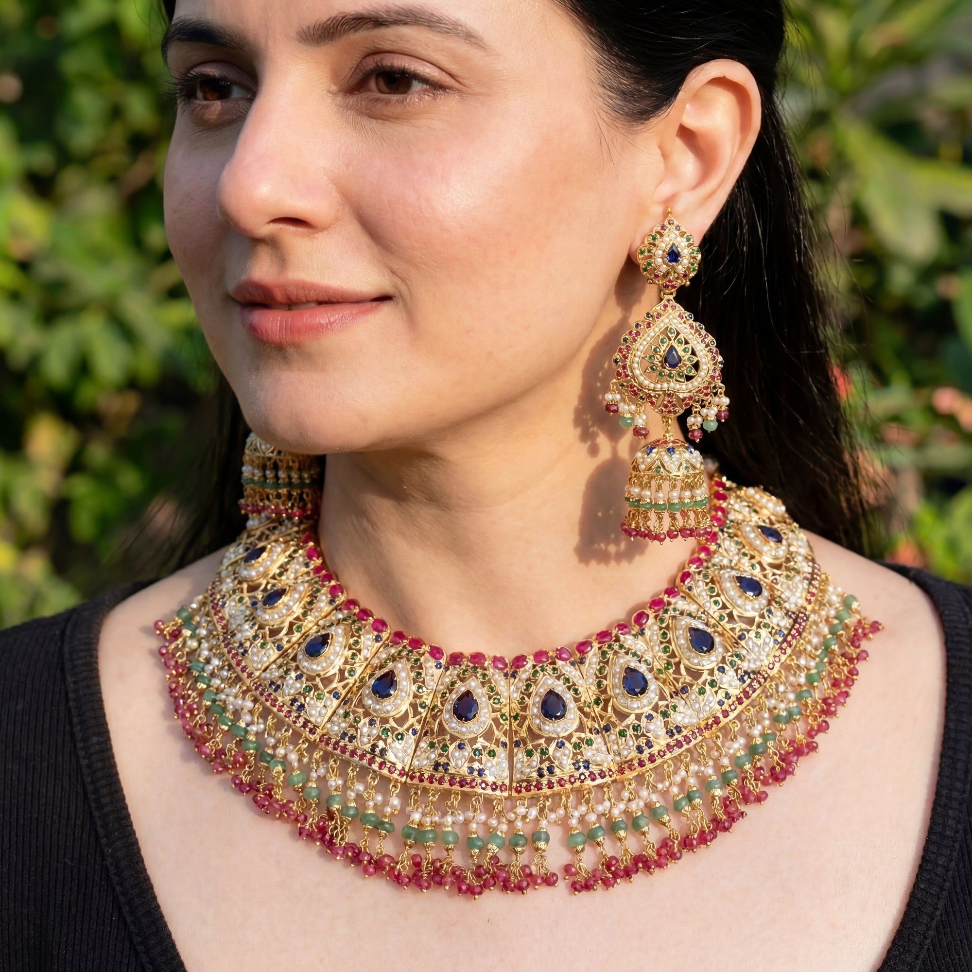 दुल्हन आभूषण सेट | पारंपरिक भारतीय आभूषण | बहुरंगी सेट | NS 321