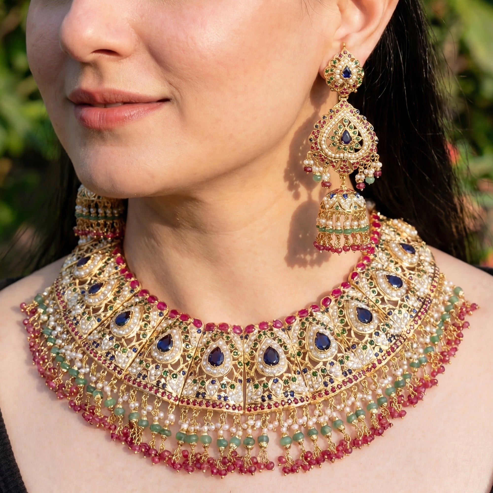 दुल्हन आभूषण सेट | पारंपरिक भारतीय आभूषण | बहुरंगी सेट | NS 321