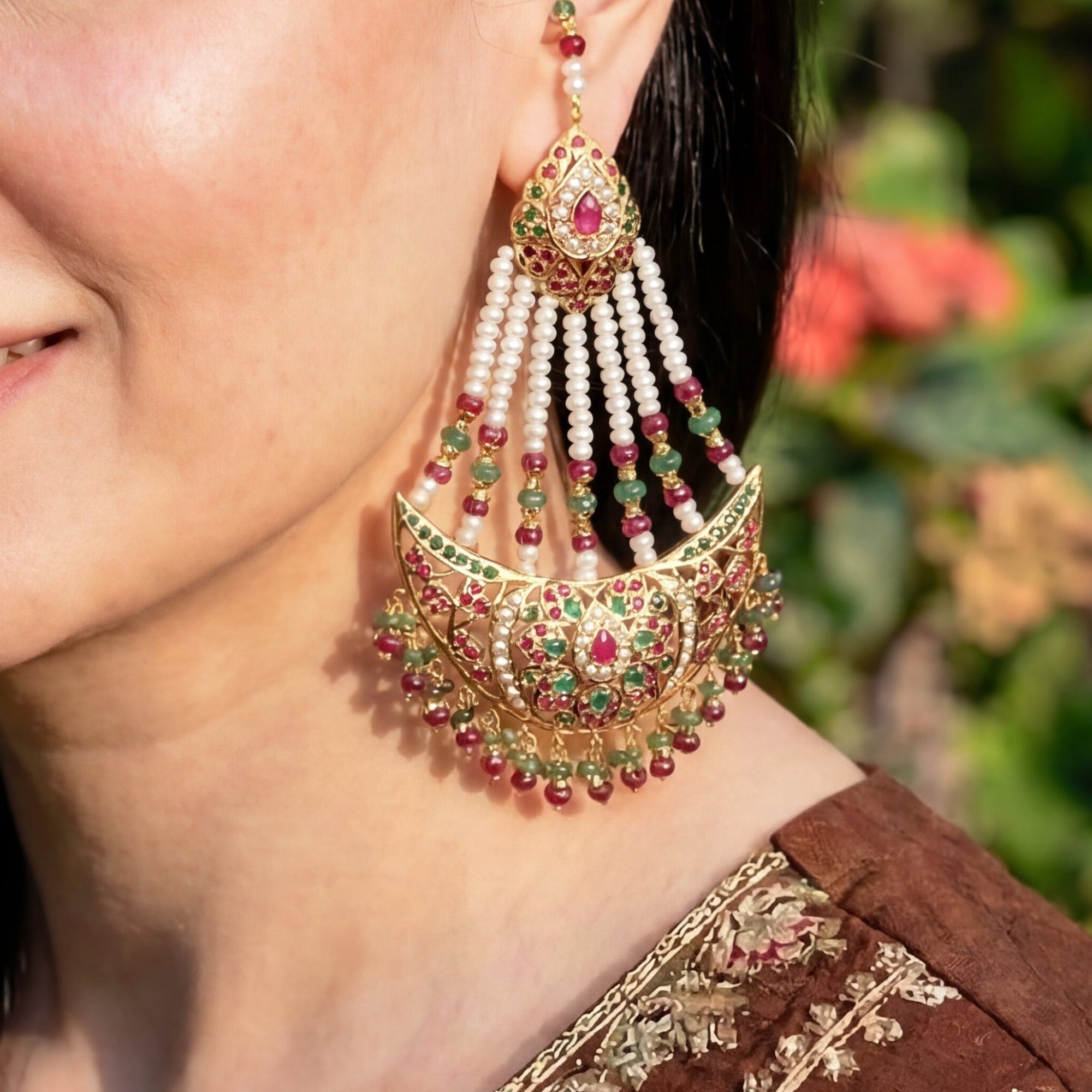 Jadau Jhoomar Styled Earrings in Gold Plated Silver ER 158