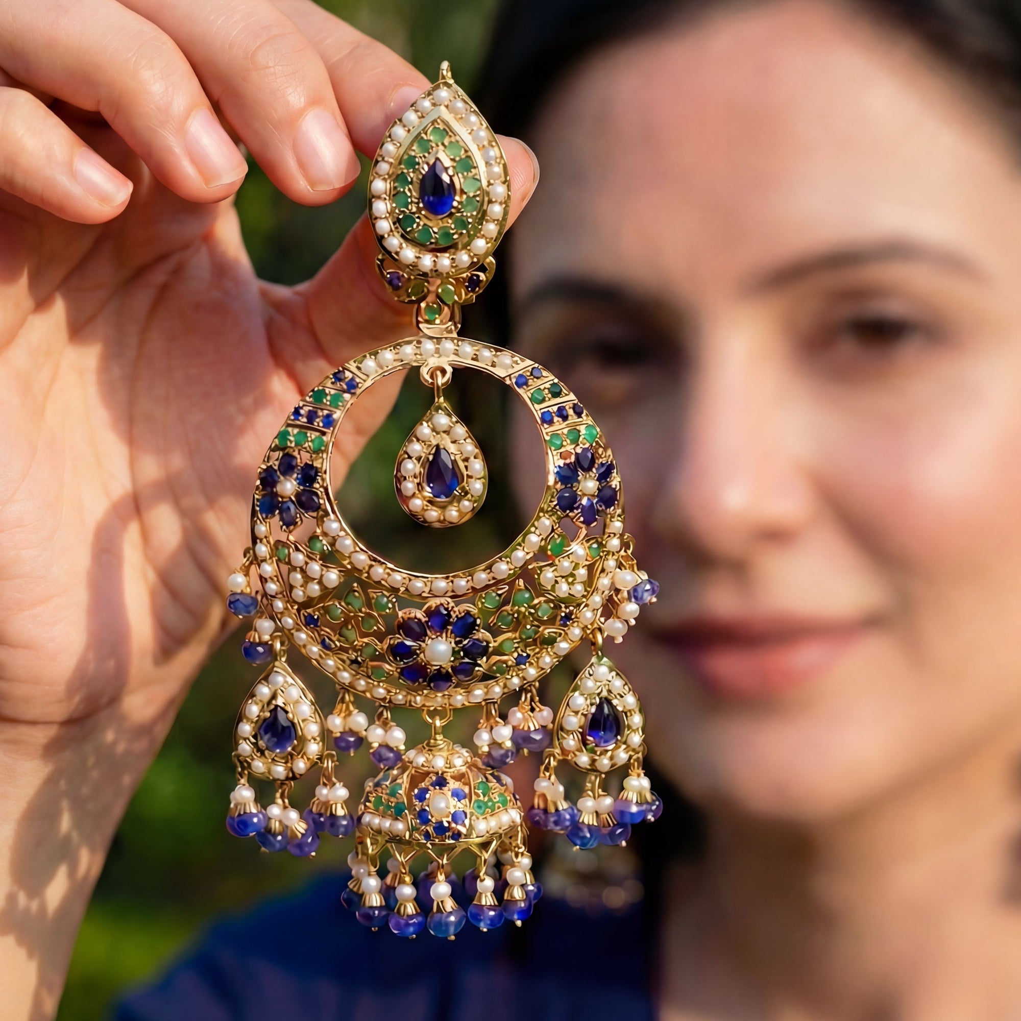 భారీ చంద్బాలీ చెవిపోగులు | ఝుమ్కాతో ప్రకటన జదౌ డాంగ్లర్స్ | బంగారు పూత పూసిన ER 334