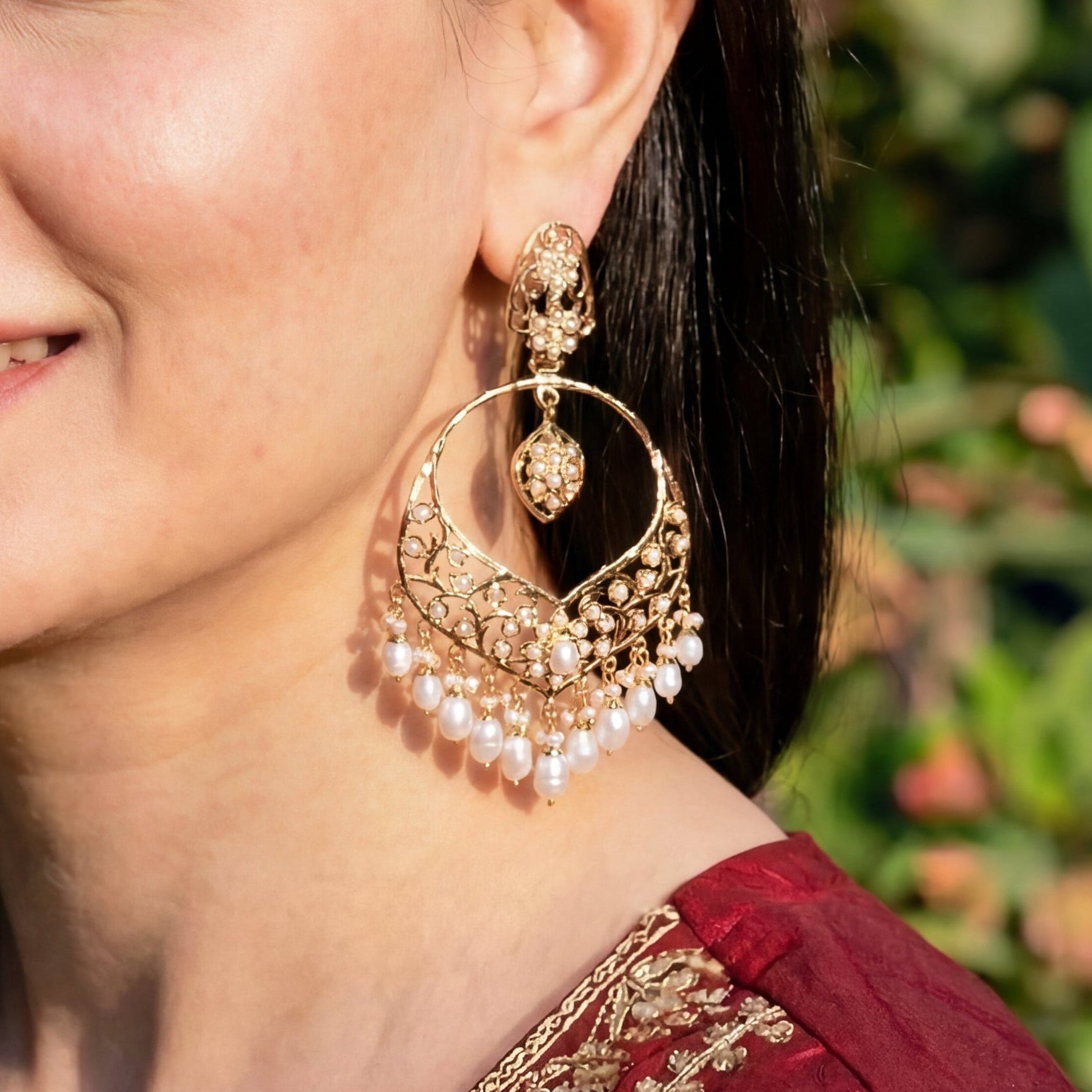 Opulent Pearl Chandbali Earrings | Gold Plated on Silver Base ER 634
