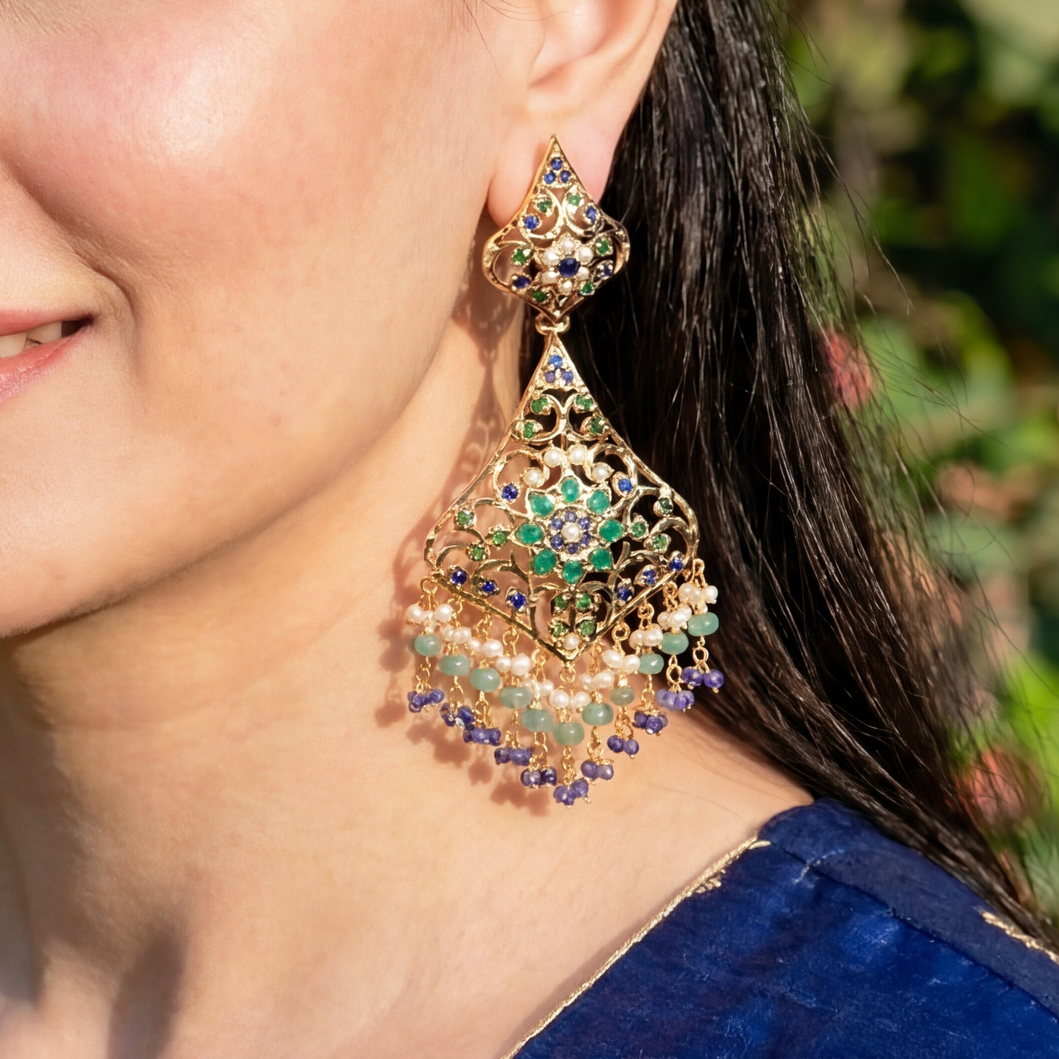 బంగారు పూత పూసిన వెండి ER 493లో బహుళ వర్ణ జడౌ డాంగ్లర్స్