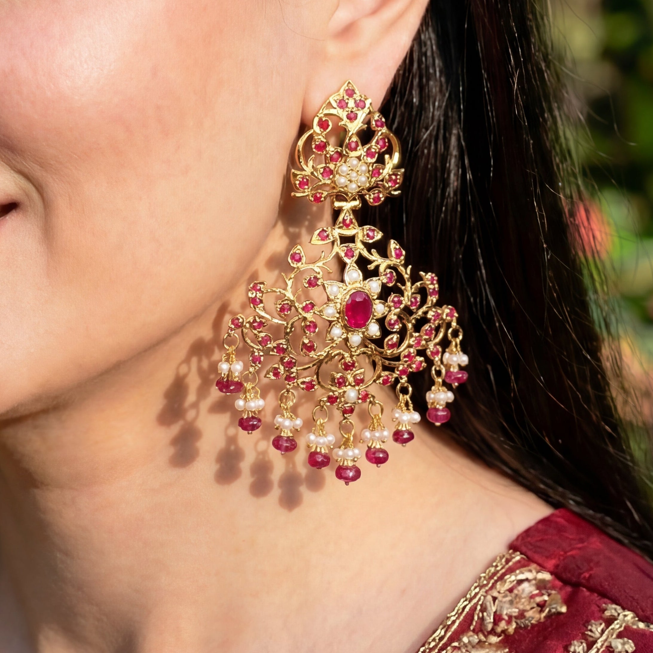 Antique Jadau Earrings in Gold Plated Silver ER 029