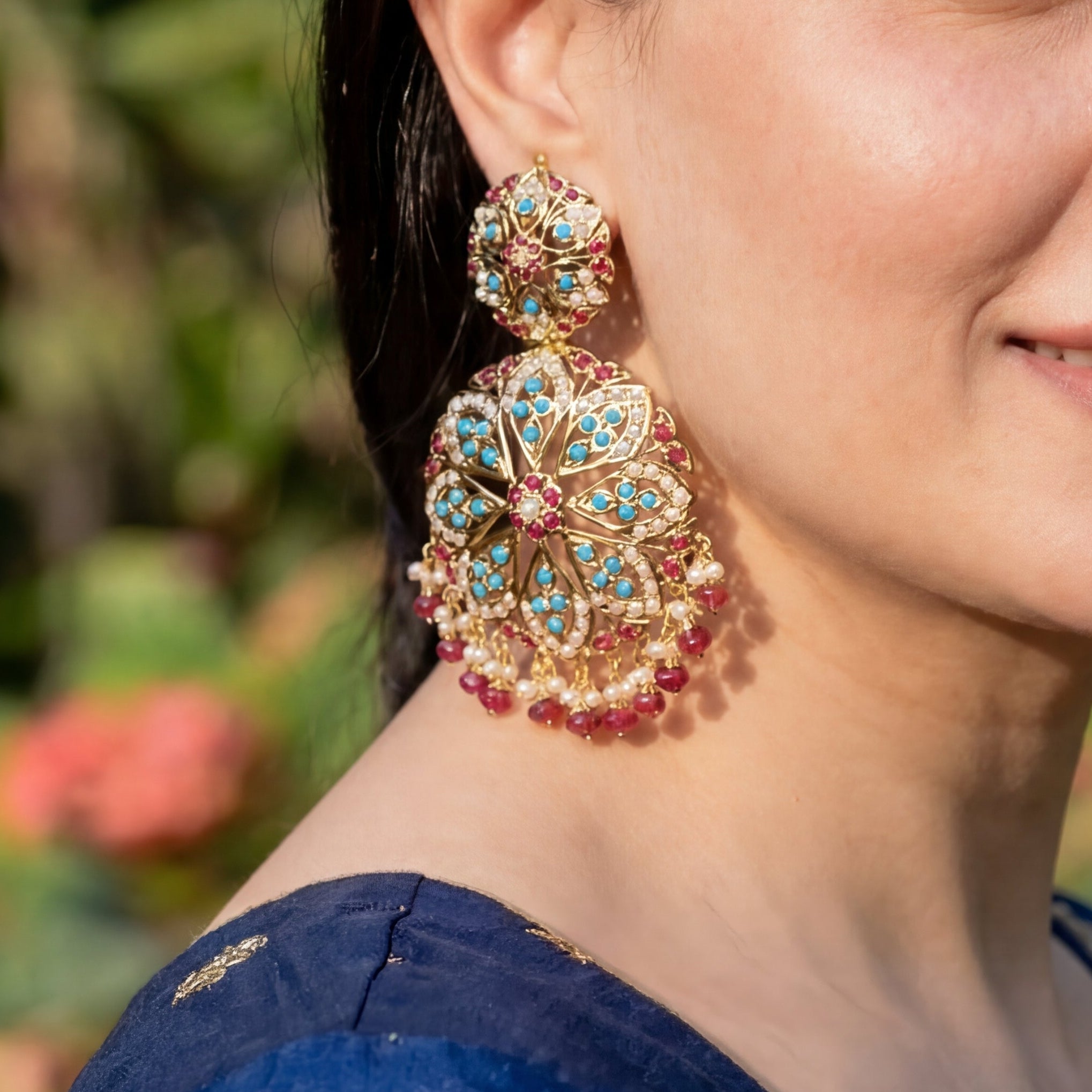 Large Round Jadau Dangler Earrings | Gold Plated on 925 Silver | ER 603