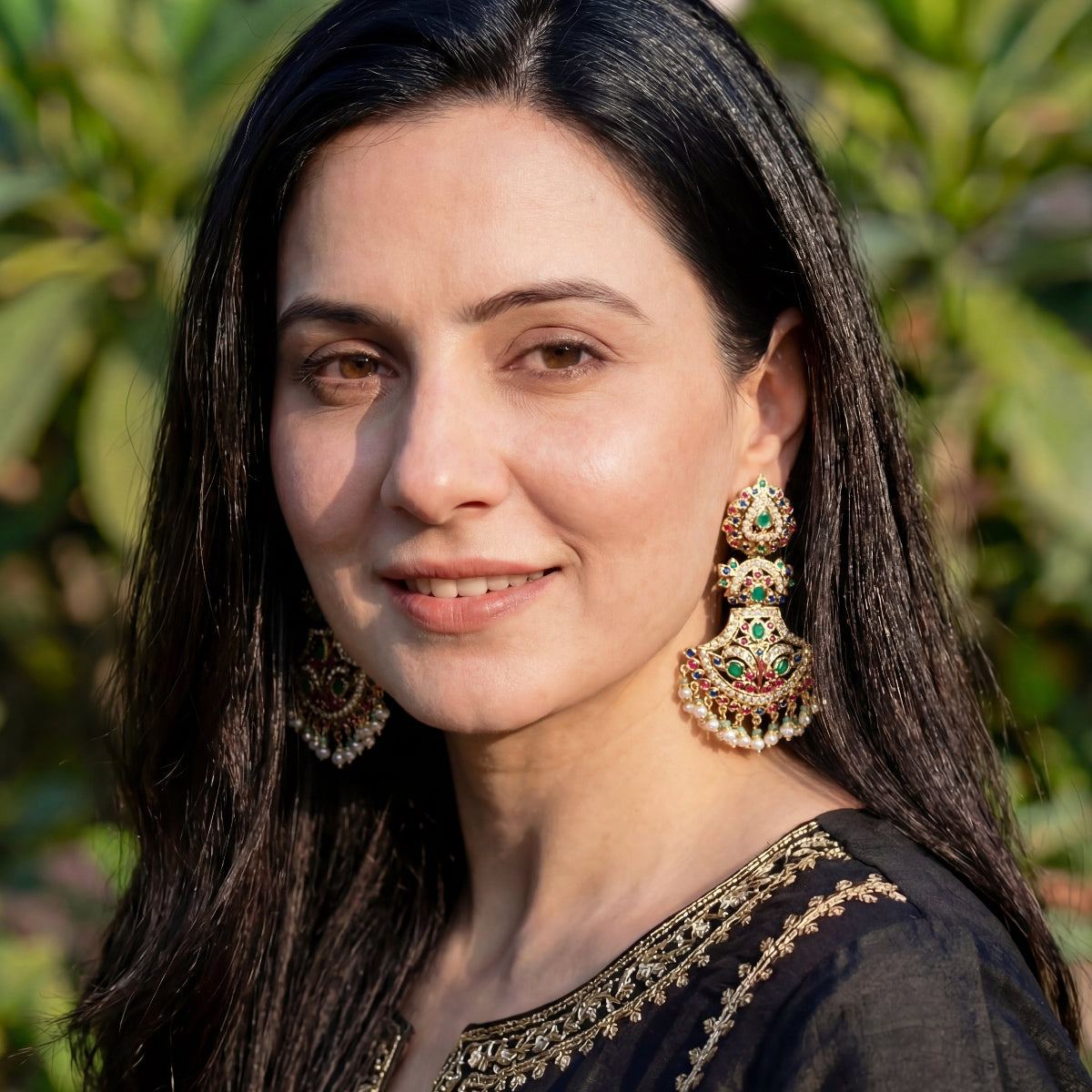 Multicolored Jadau Danglers | Gold Plated on Sterling Silver Base ER 477